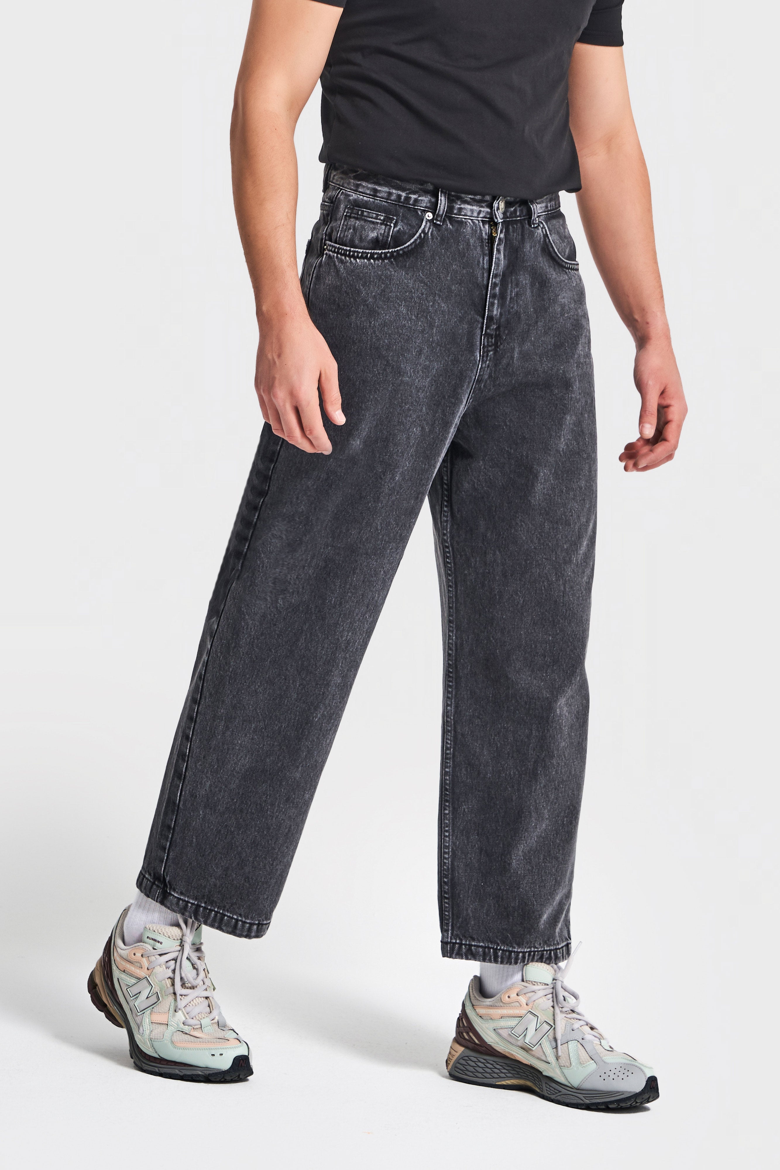 Erkek Füme Renk 3w5-14 Loose Baggy Fit Bol Kesim Cep Nakış Detaylı Denim Jean