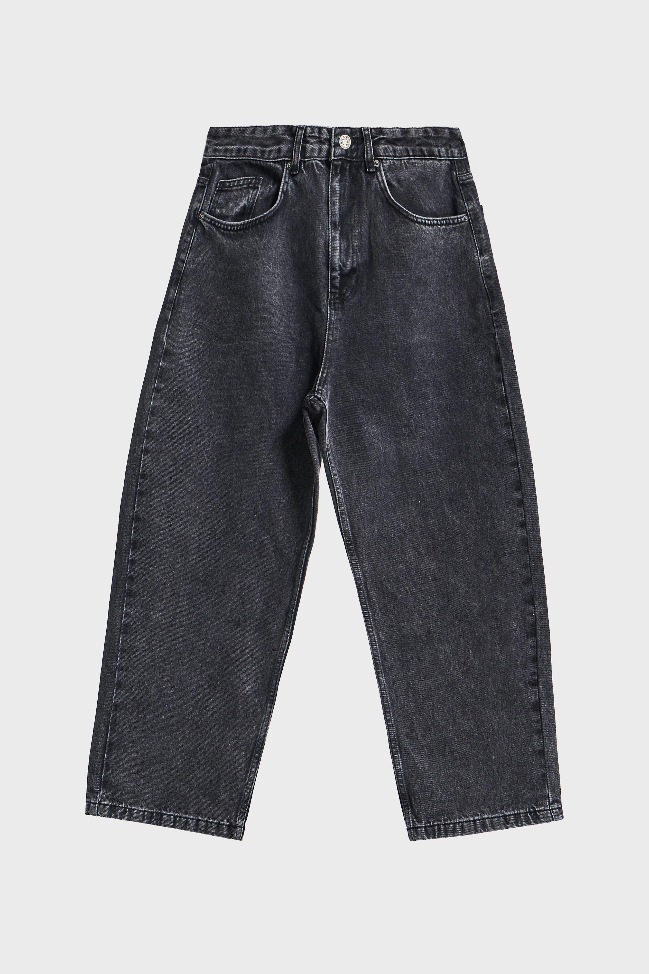 Erkek Füme Renk 3w5-14 Loose Baggy Fit Bol Kesim Cep Nakış Detaylı Denim Jean