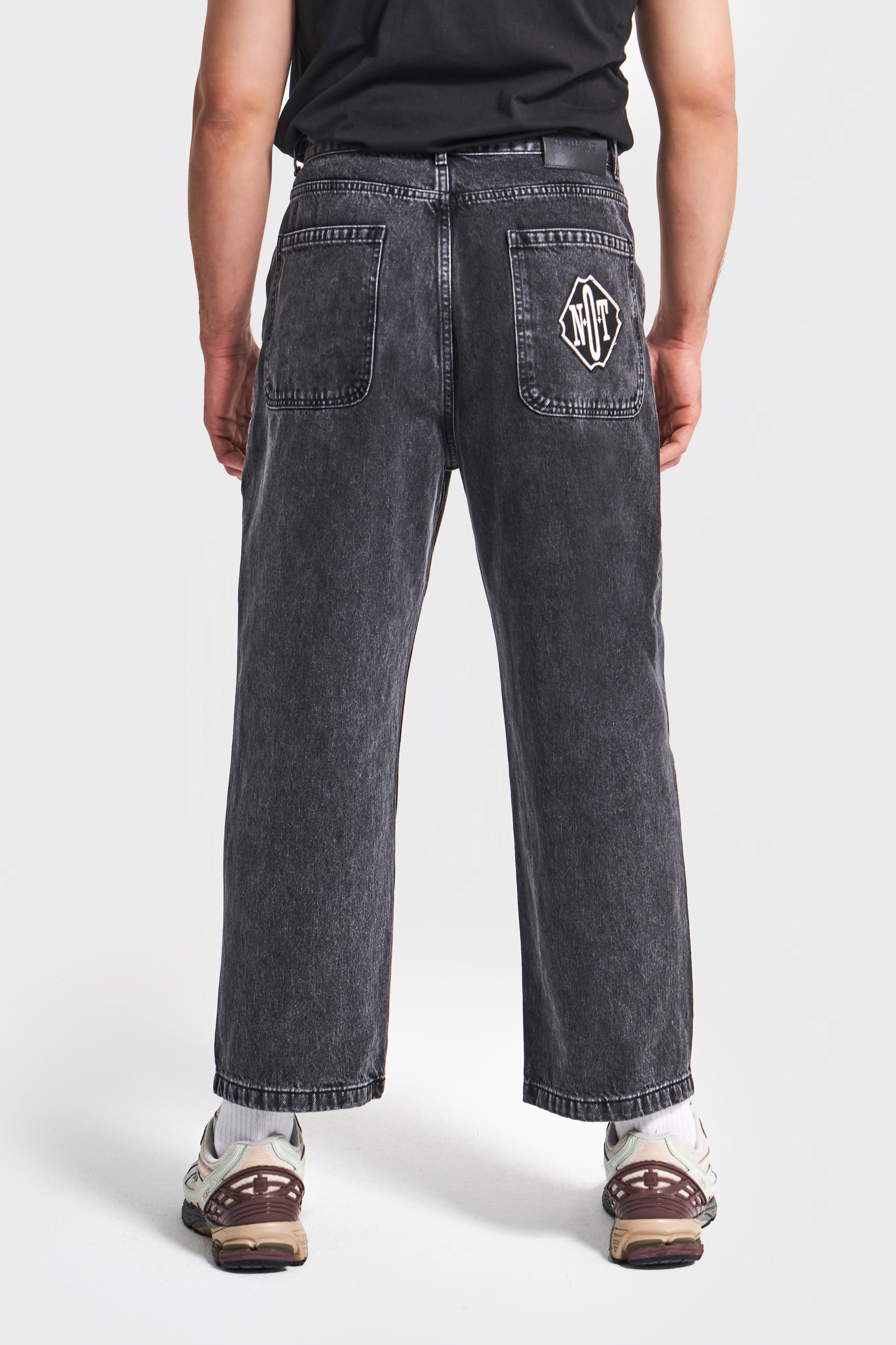 Erkek Füme Renk 3w5-14 Loose Baggy Fit Bol Kesim Cep Nakış Detaylı Denim Jean