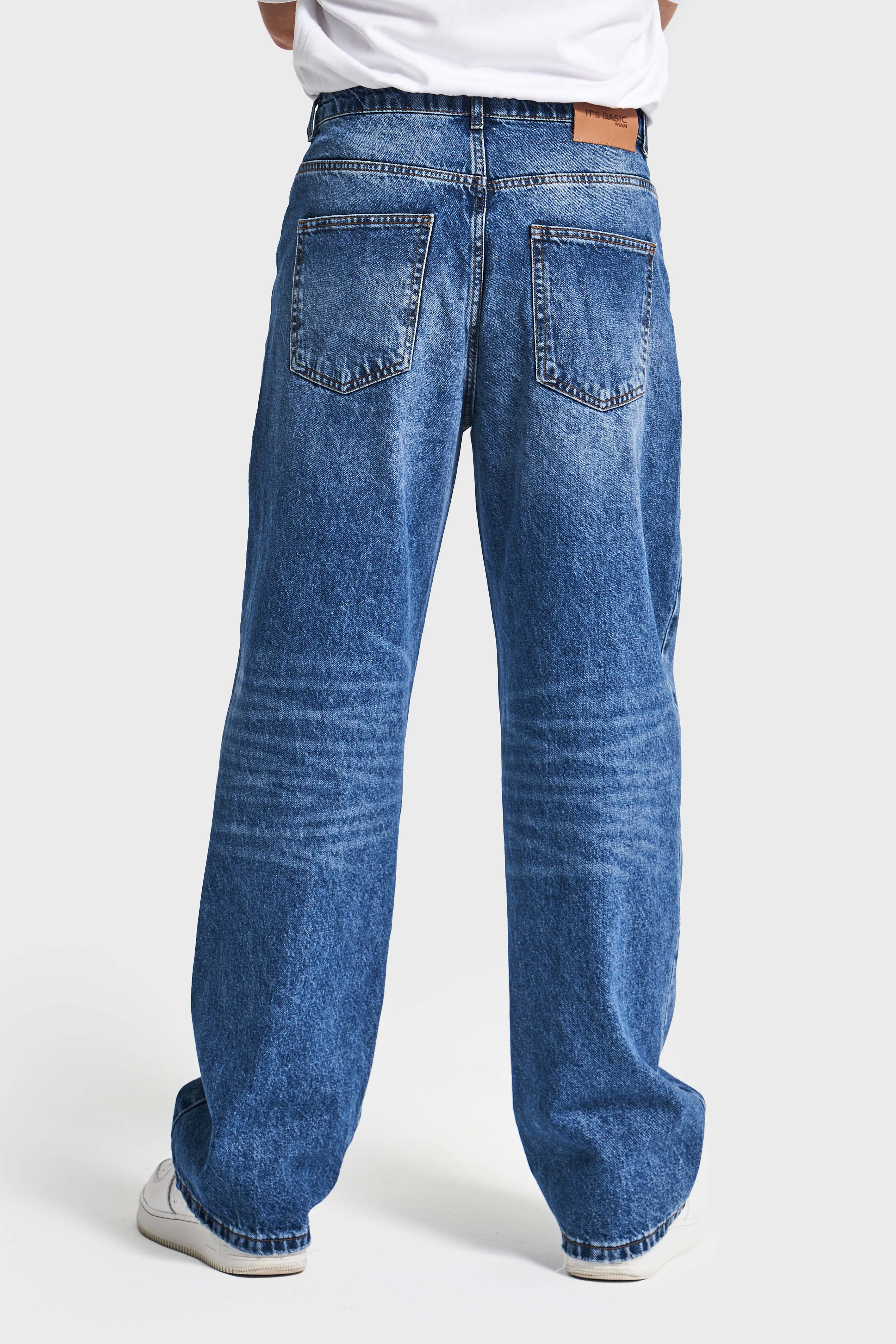 Erkek Mavi Kot Rengi 4w5-5 TT25 Relaxed Baggy Fit İç Boy 80cm Rahat Kesim %100 Koton Denim Jean