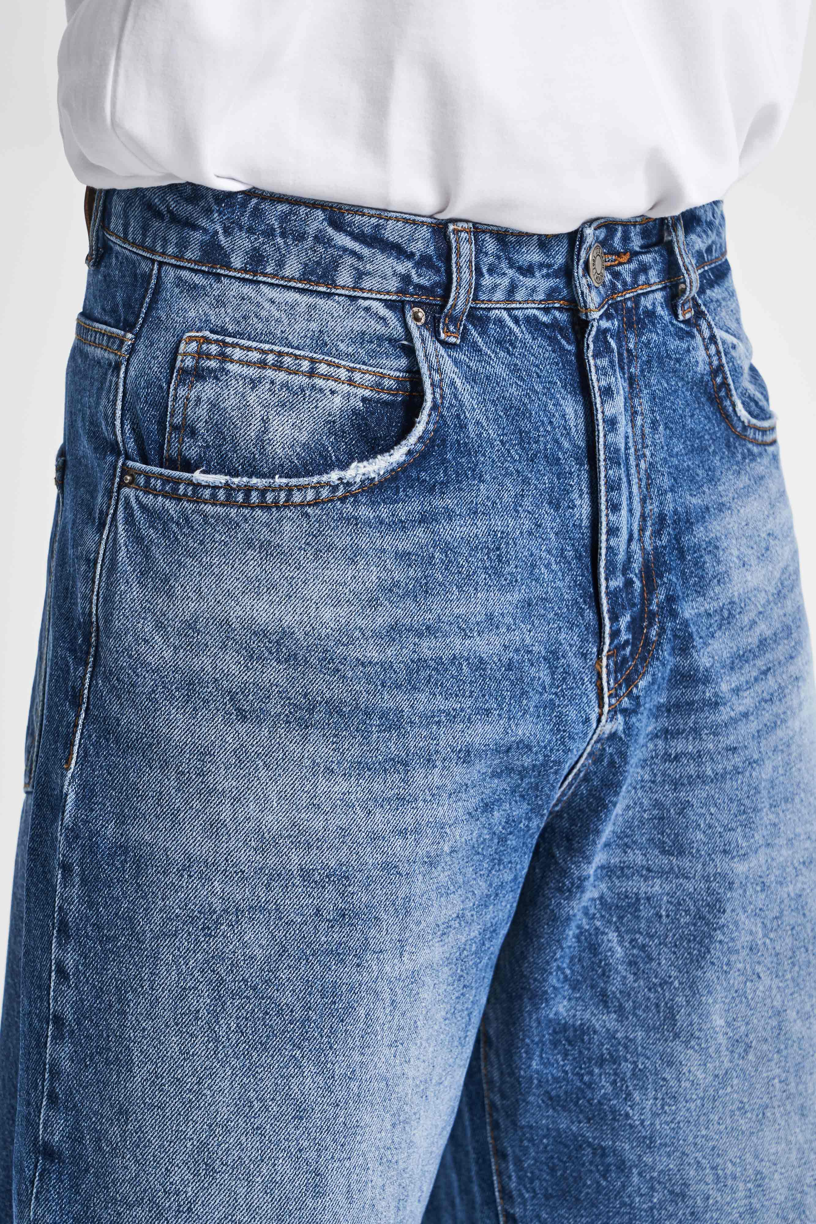 Erkek Mavi Kot Rengi 4w5-5 TT25 Relaxed Baggy Fit İç Boy 80cm Rahat Kesim %100 Koton Denim Jean