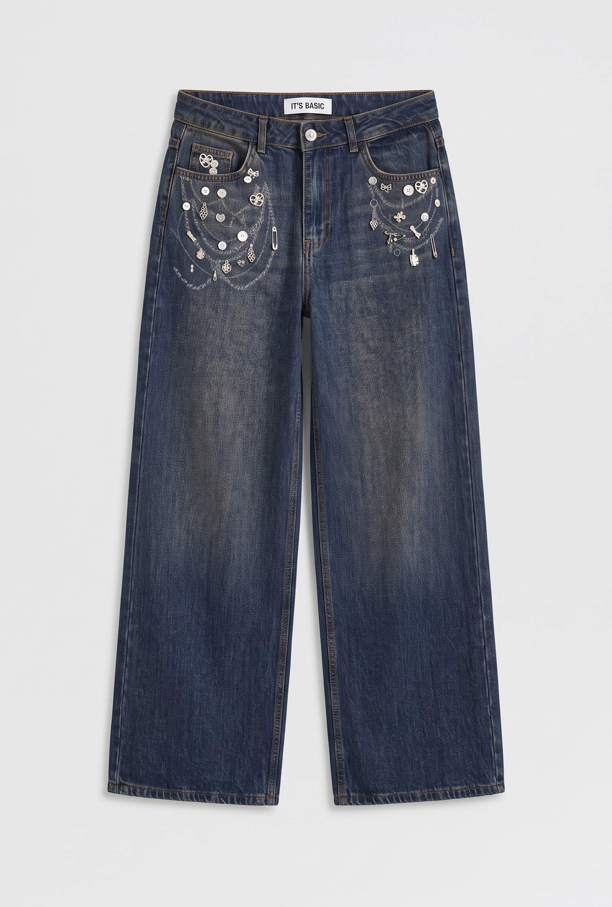 Kadın 10w6-9 Mega Baggy Aksesuar Detaylı Tasarım Denim Jean