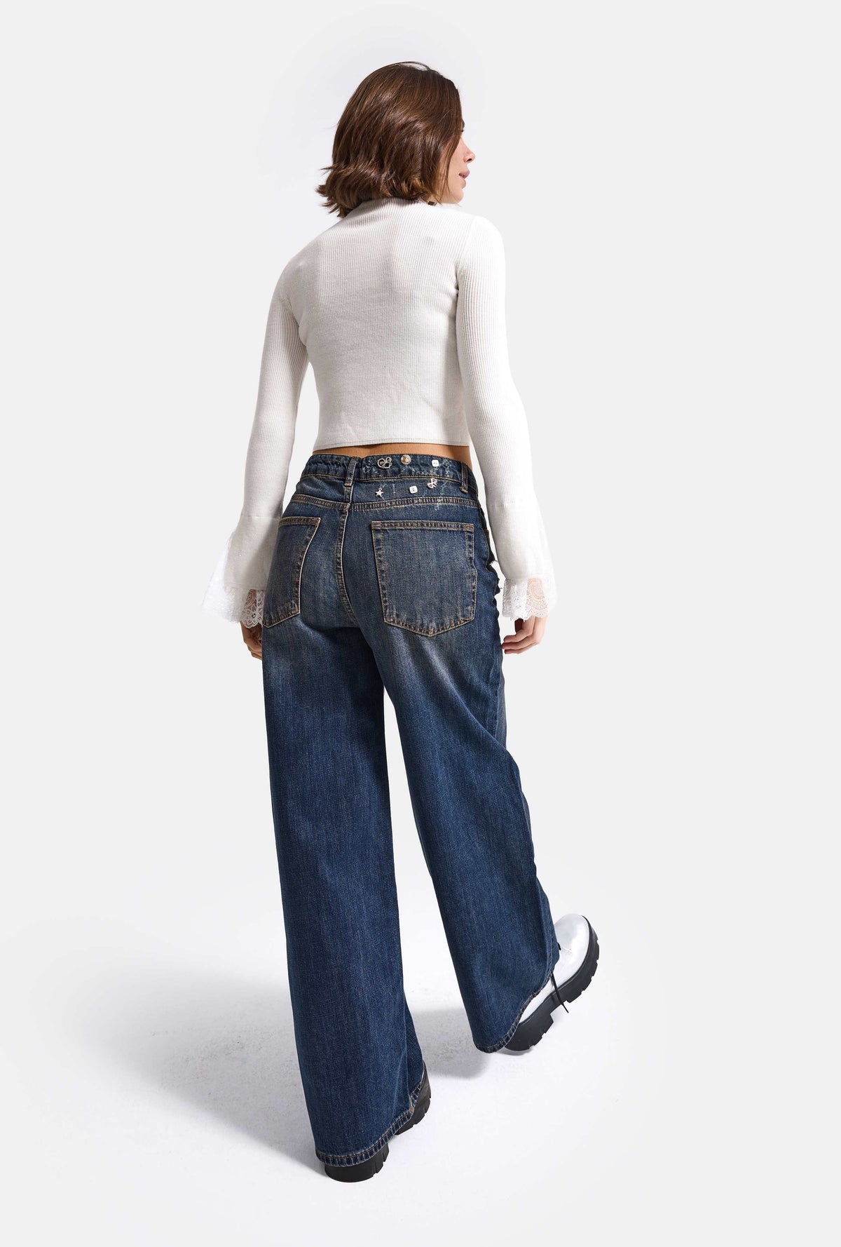 Kadın 10w6-9 Mega Baggy Aksesuar Detaylı Tasarım Denim Jean