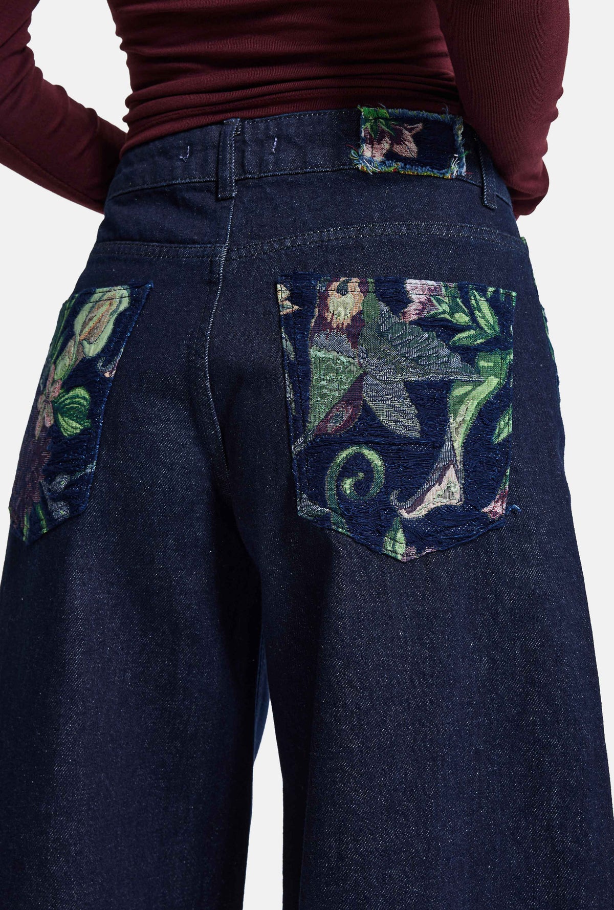 Kadın 19w6-33 Elephant Leg Fit Blossom Nakış Tasarım Denim Jean