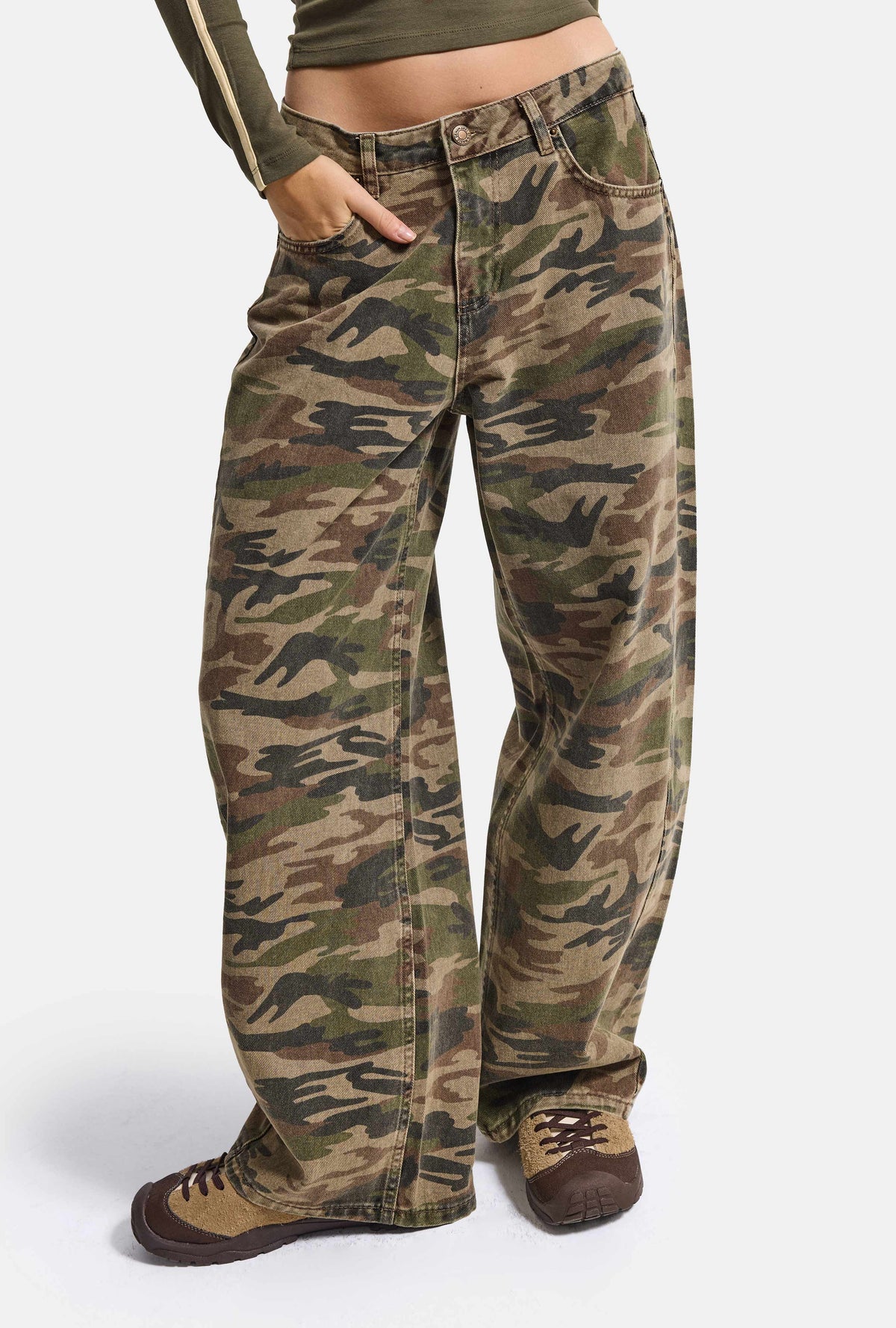 Kadın 1w6-2 Barrel Fit Kamuflaj Denim Jean