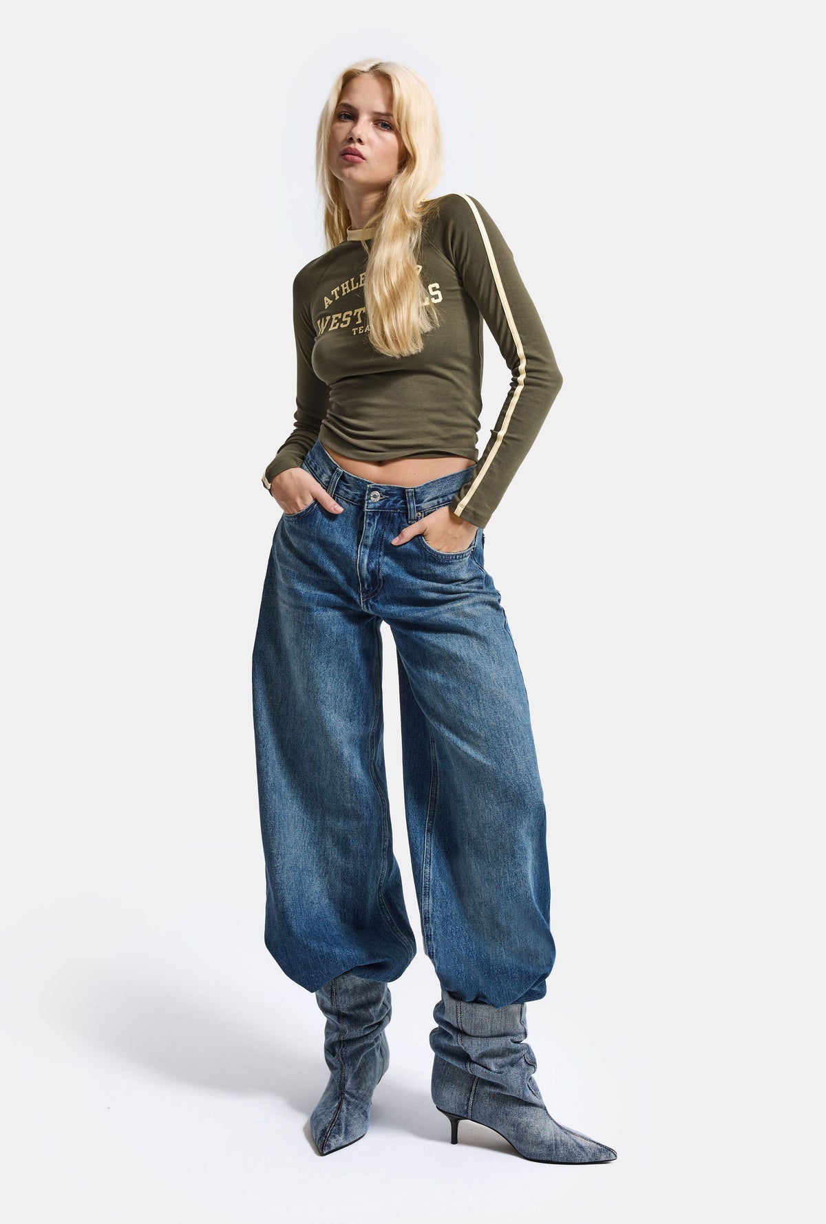 Kadın 2w6-11 Palazzo Fit Cherry Nakış Detaylı Tasarım Denim Jean