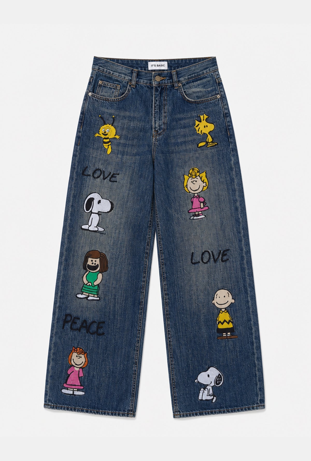 Kadın 2w6-11 Wide Leg Palazzo Nakış Özel Tasarım Denim Jean