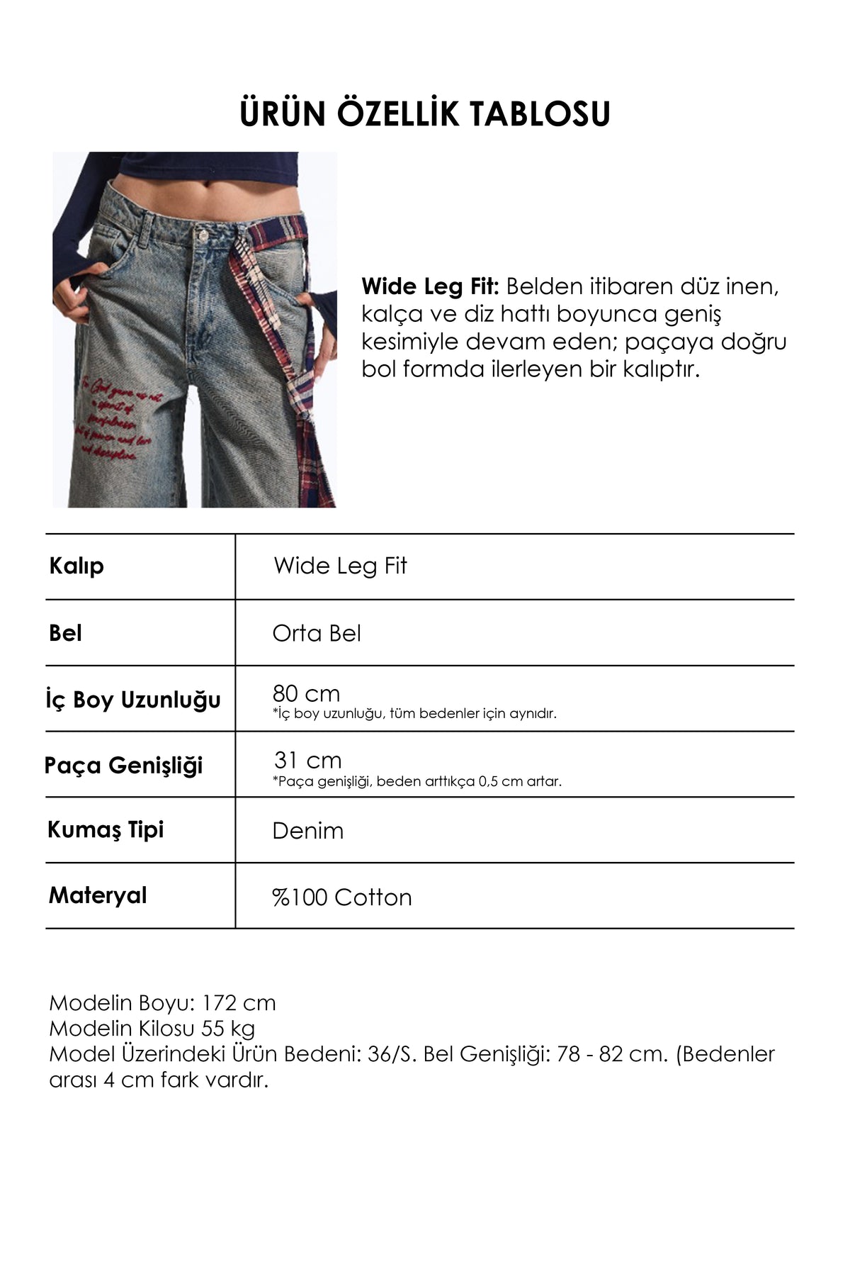 Kadın 2w6-124 Wide Leg Fit Kemer ve Nakış Detaylı Tasarım Denim Jean
