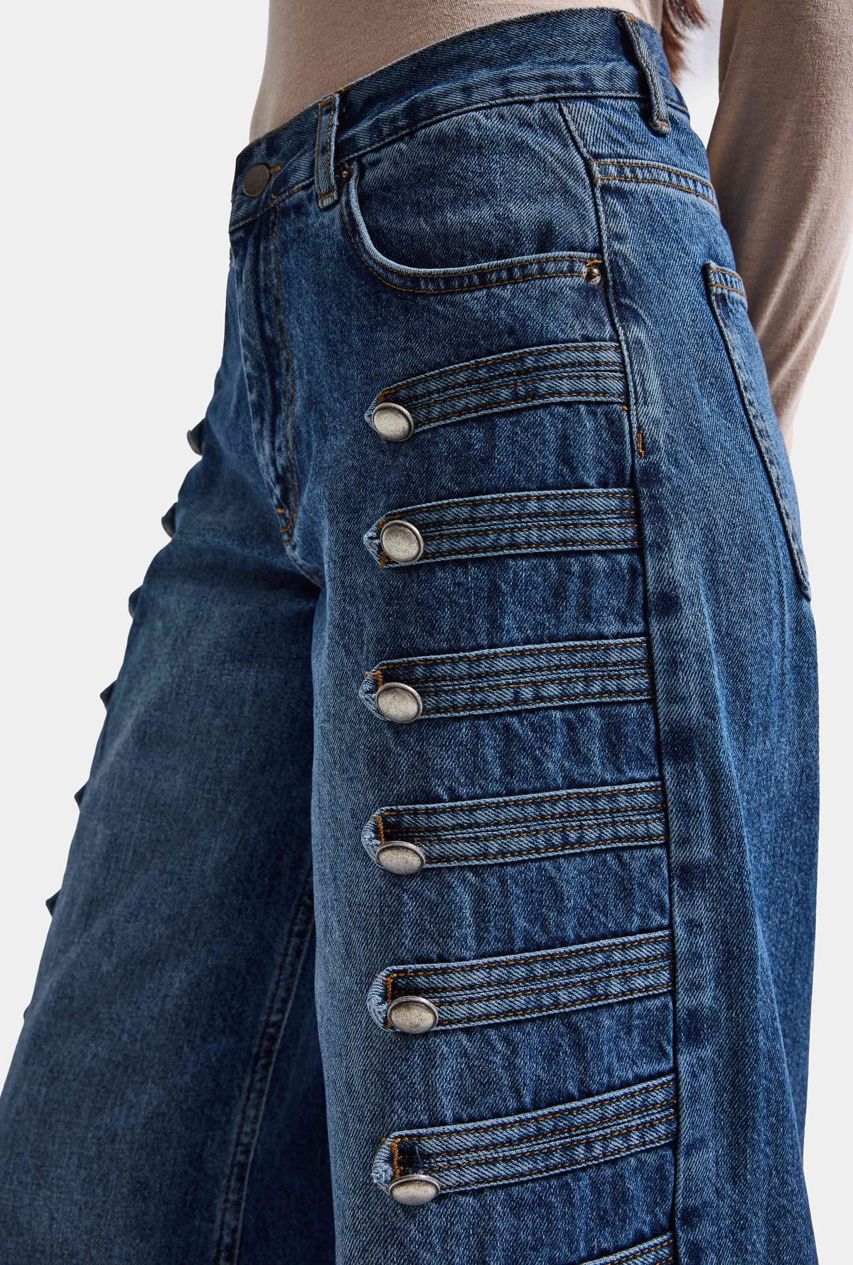 Kadın 2w6-5 Palazzo Fit Napolyon Tasarım Denim Jean