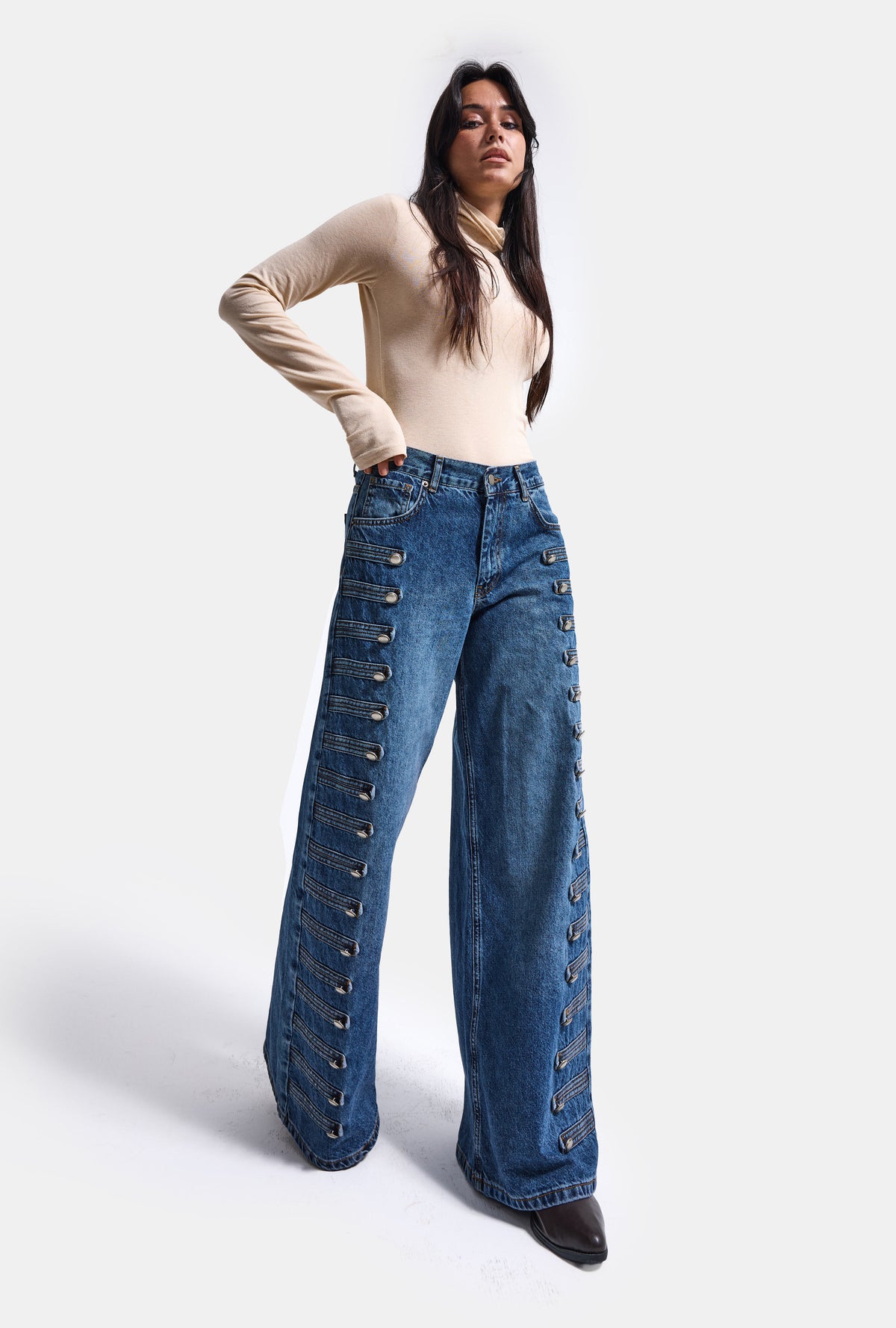 Kadın 2w6-5 Palazzo Fit Napolyon Tasarım Denim Jean