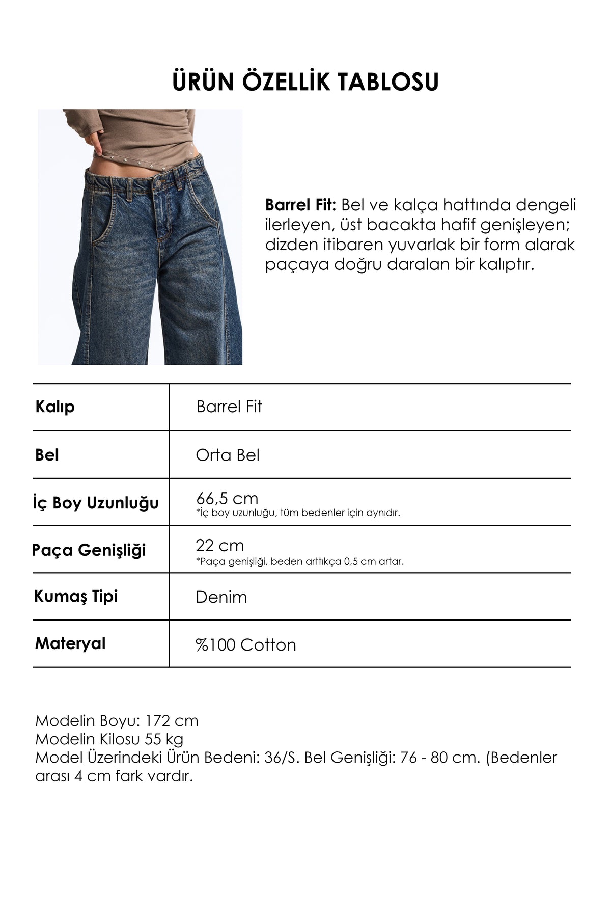 Kadın 2w6-8 Barrel Fit %100 Koton Denim Jean
