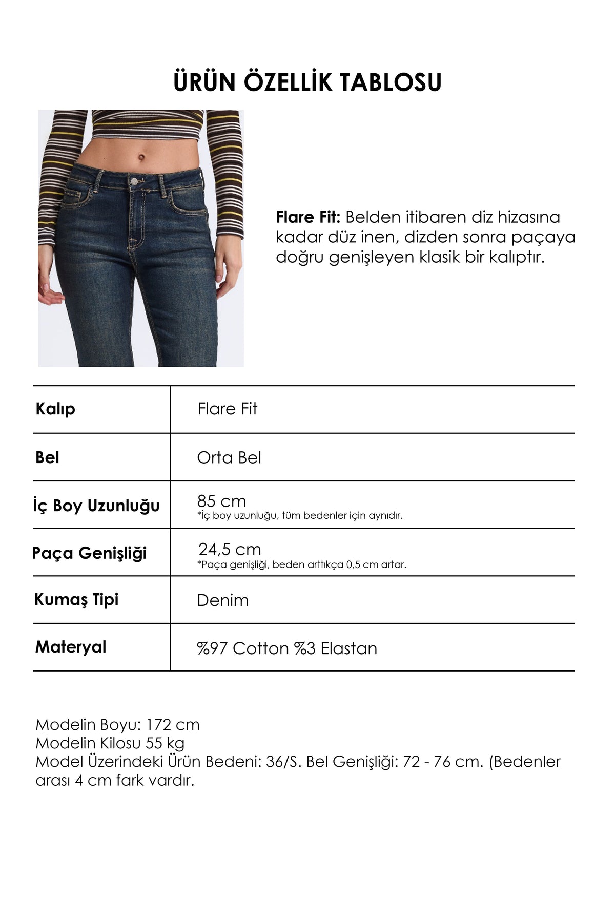 Kadın 2w6-8 Slim Flare Fit Yırtmaçlı Paça Denim Jean