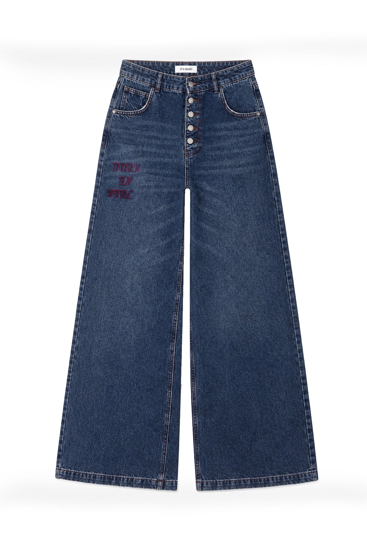 Kadın 2w6-8 Straight Baggy Nakış Detaylı Tasarım Denim Jean