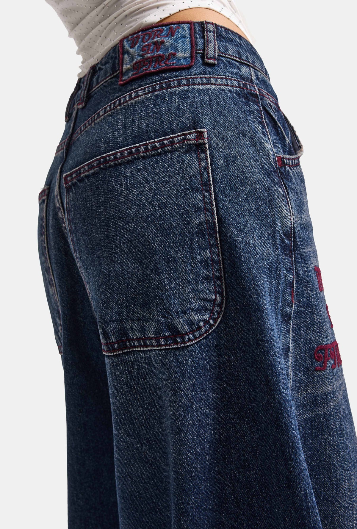 Kadın 2w6-8 Straight Baggy Nakış Detaylı Tasarım Denim Jean