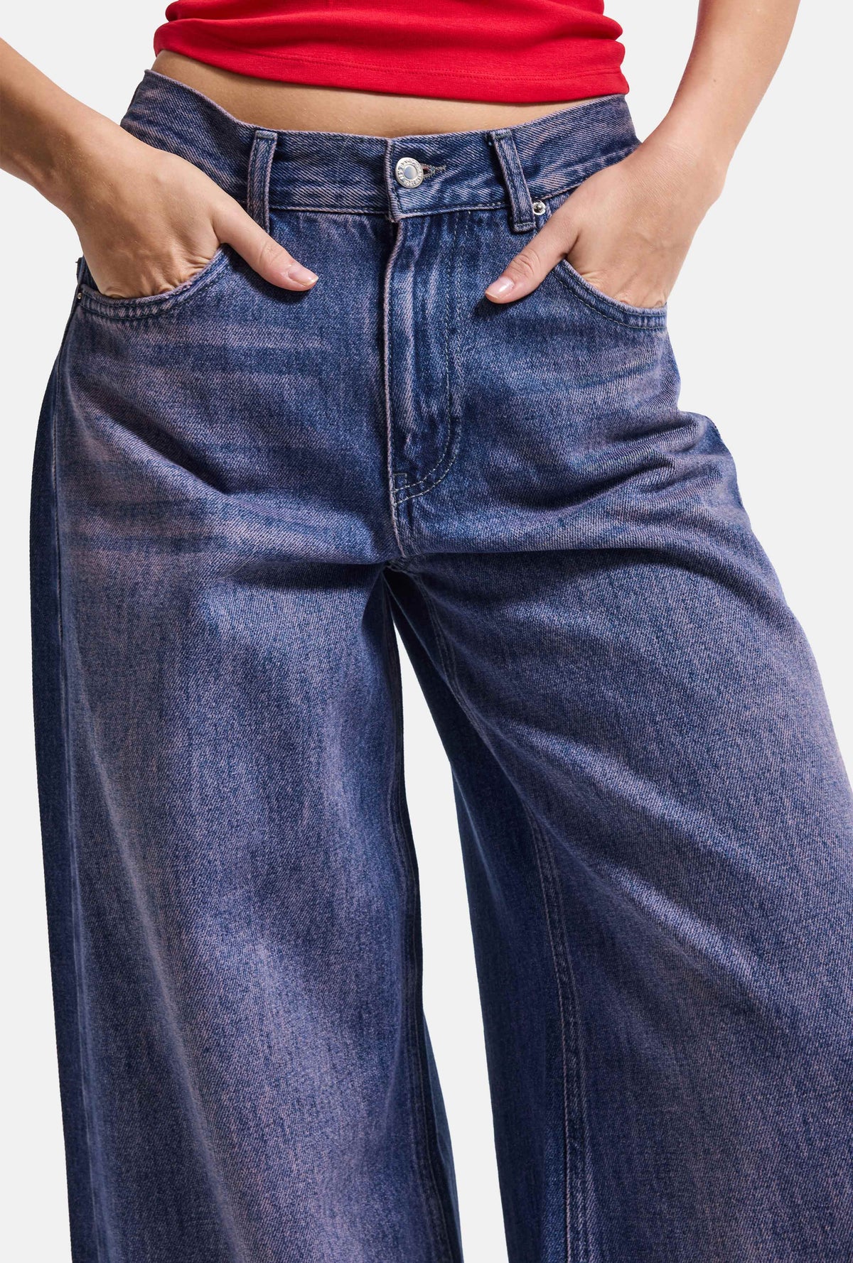 Kadın 2w6-98 Palazzo Fit Cherry Nakış Detaylı Tasarım Denim Jean