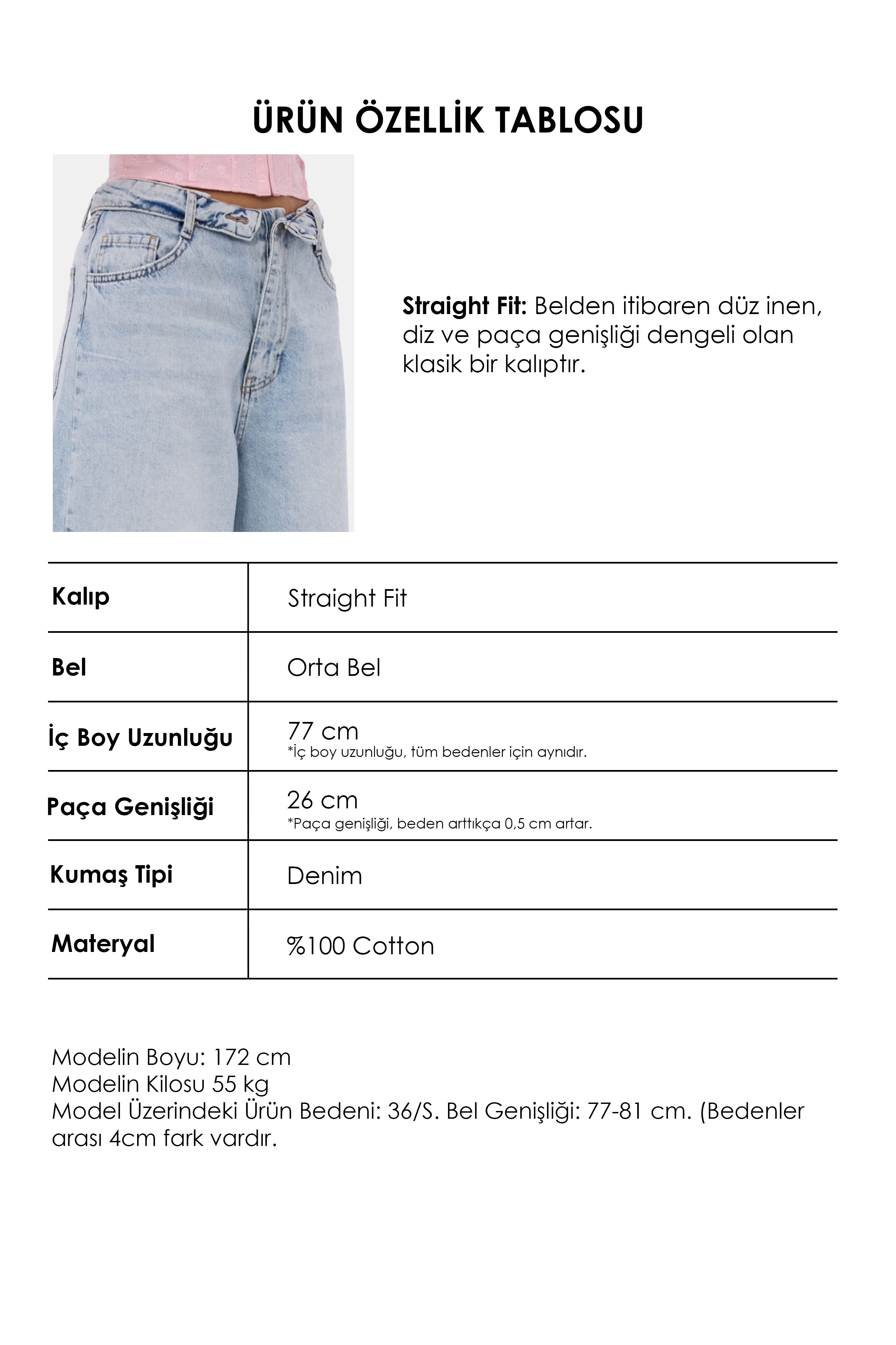 Kadın 4s6-3 Straight Fit Kemer Detaylı Özel Tasarım Denim Jean