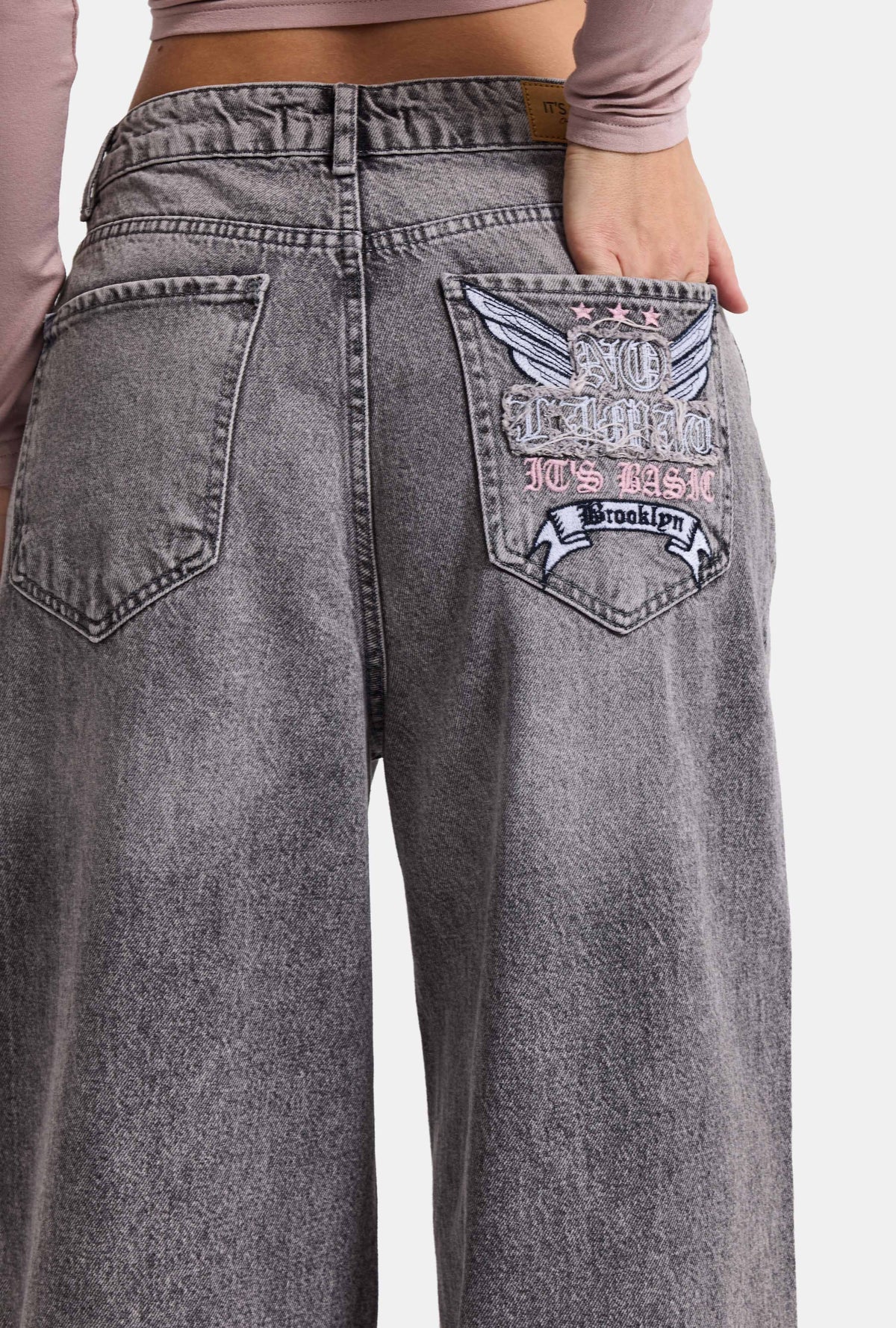 Kadın 4w6-13 Süper Baggy Nakış Tasarım Denim Jean
