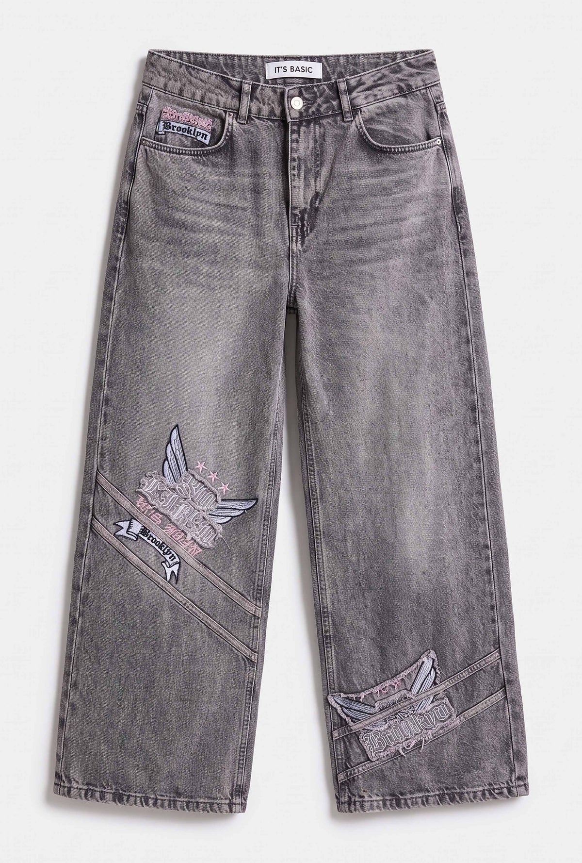 Kadın 4w6-13 Süper Baggy Nakış Tasarım Denim Jean