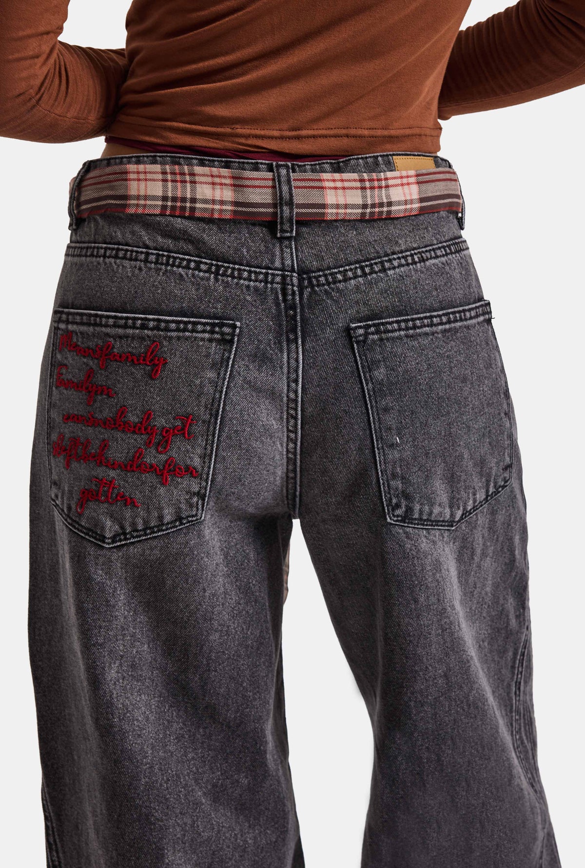 Kadın 4w6-14 Wide Leg Fit Kemer ve Nakış Detaylı Tasarım Denim Jean