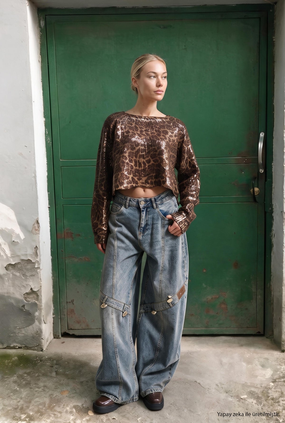 Kadın 4w6-32 Baggy Barrel Orta Bel Aksesuar Detaylı Tasarım Denim Jean
