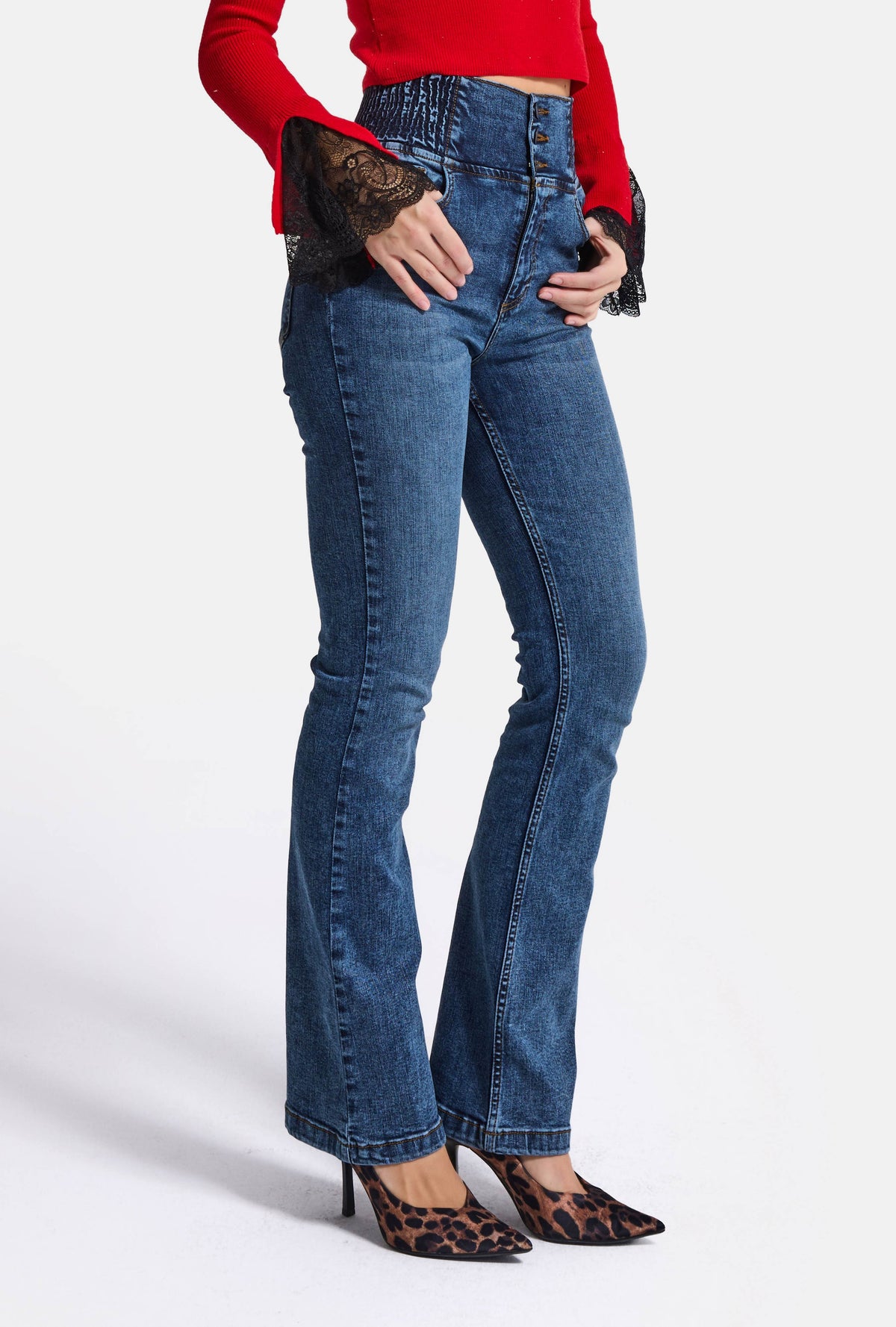 Kadın 4w6-4 Flare Fit Yüksek Bel Süper Esnek Denim Jean