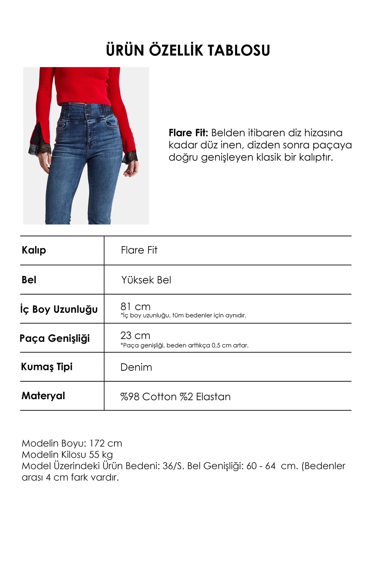 Kadın 4w6-4 Flare Fit Yüksek Bel Süper Esnek Denim Jean