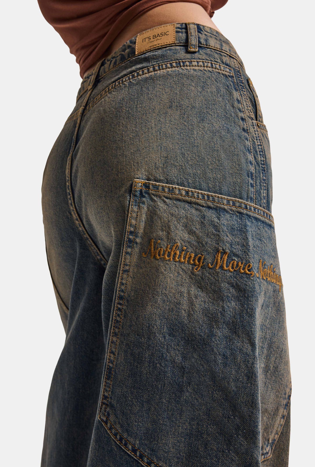 Kadın 4w6-85 Baggy Fit Özel Nakış Detaylı Tasarım Denim Jean