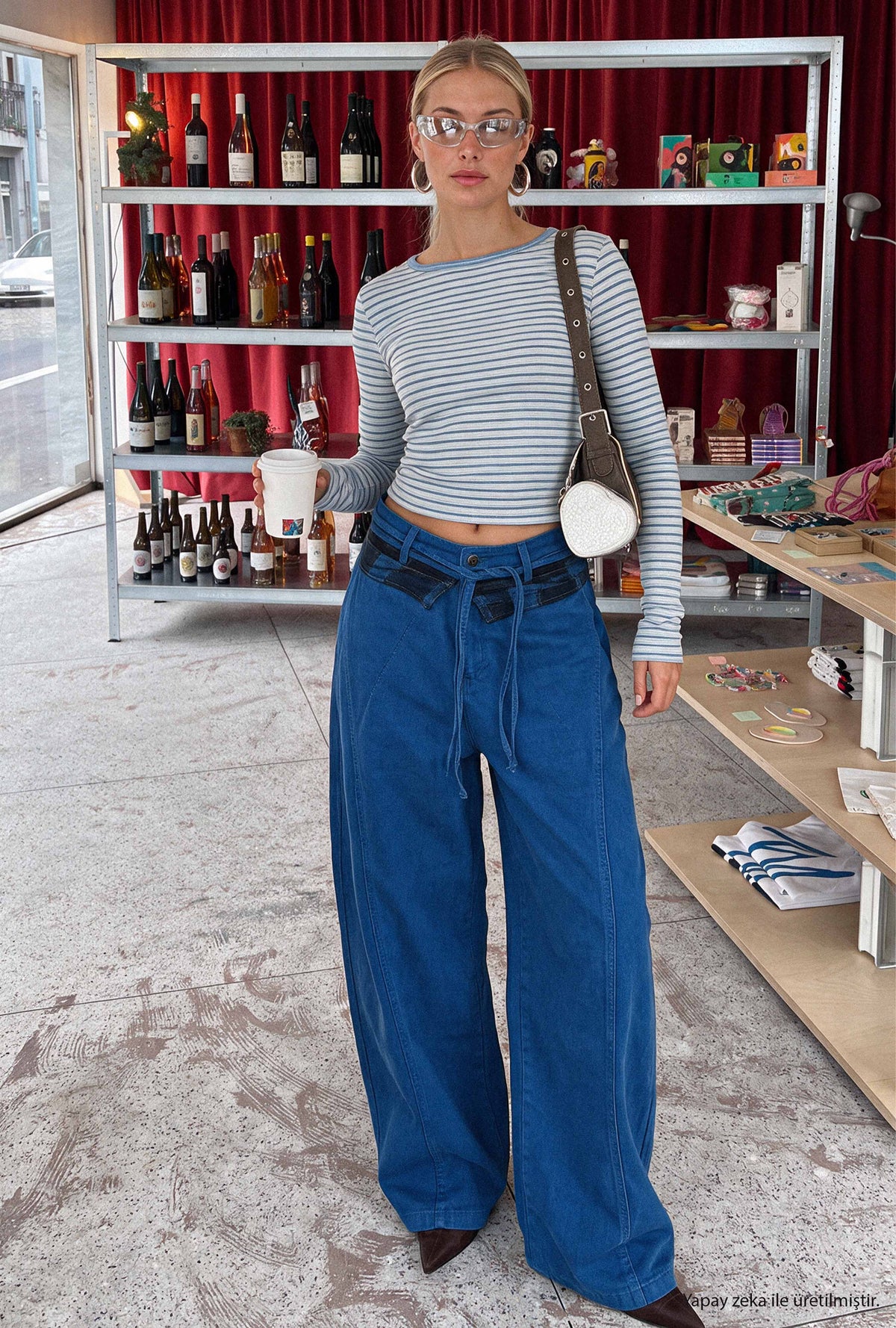 Kadın 6w6-103 Barrel Fit Ekose Kemer Detaylı Tasarım Denim Jean
