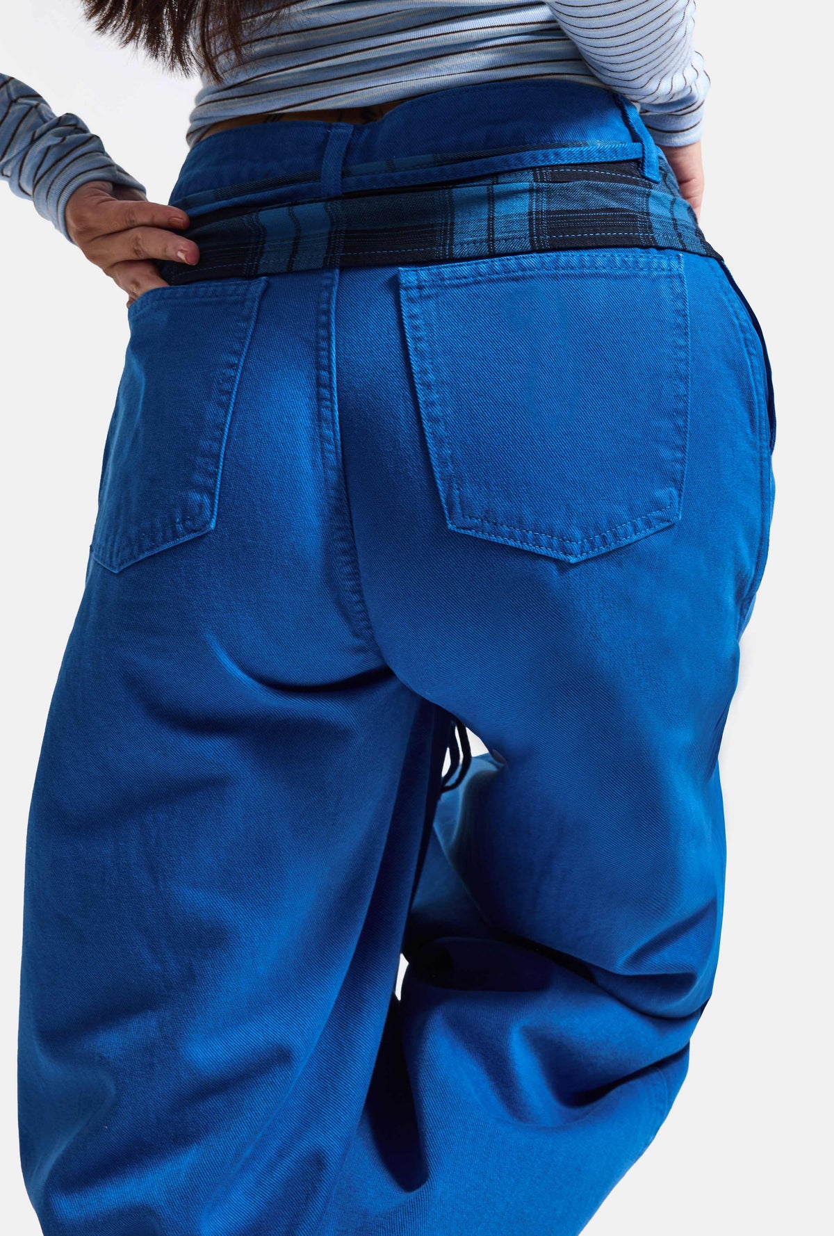 Kadın 6w6-103 Barrel Fit Ekose Kemer Detaylı Tasarım Denim Jean