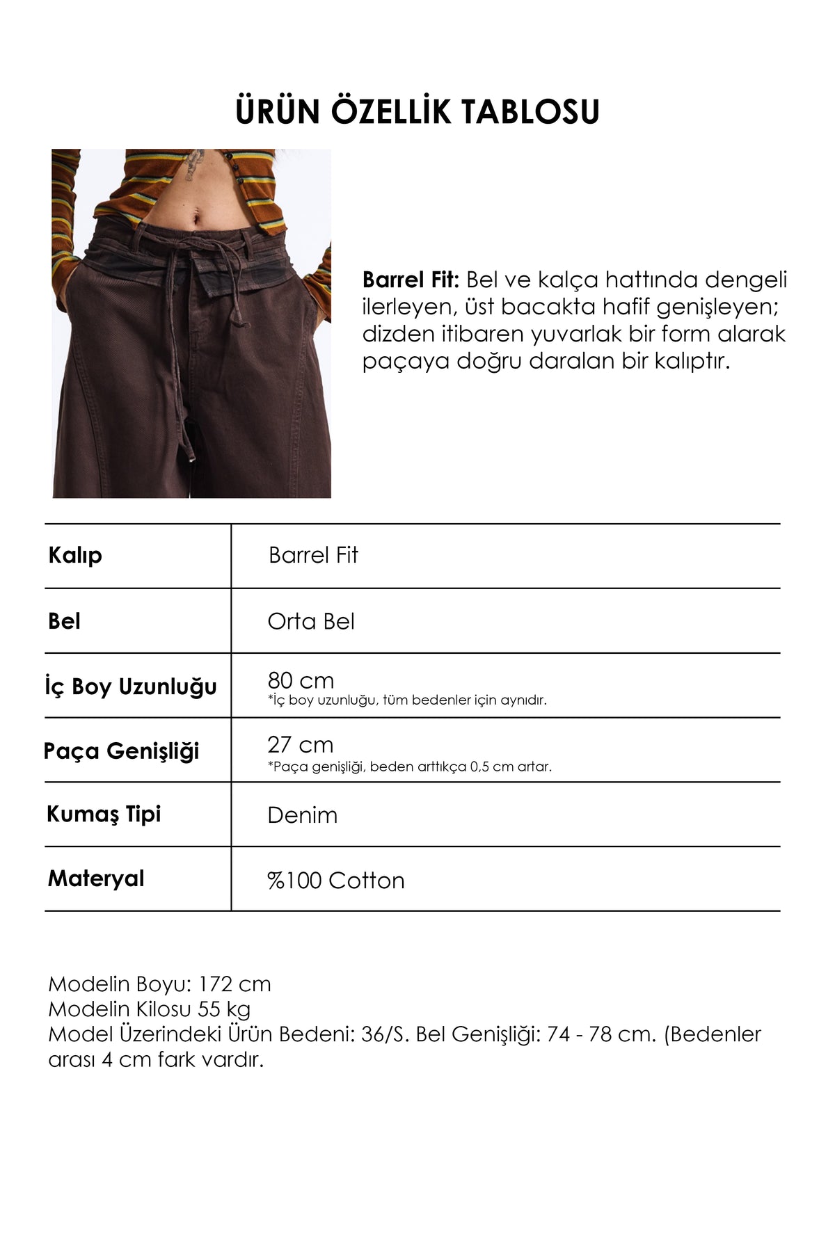 Kadın 6w6-16 Barrel Fit Ekose Kemer Detaylı Tasarım Denim Jean