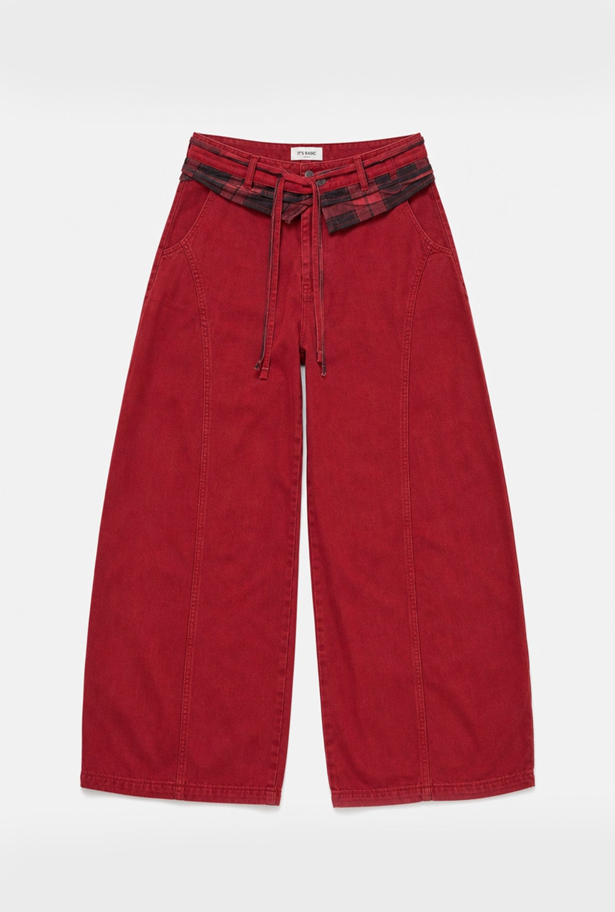 Kadın 6w6-35 Barrel Fit Ekose Kemer Detaylı Tasarım Denim Jean