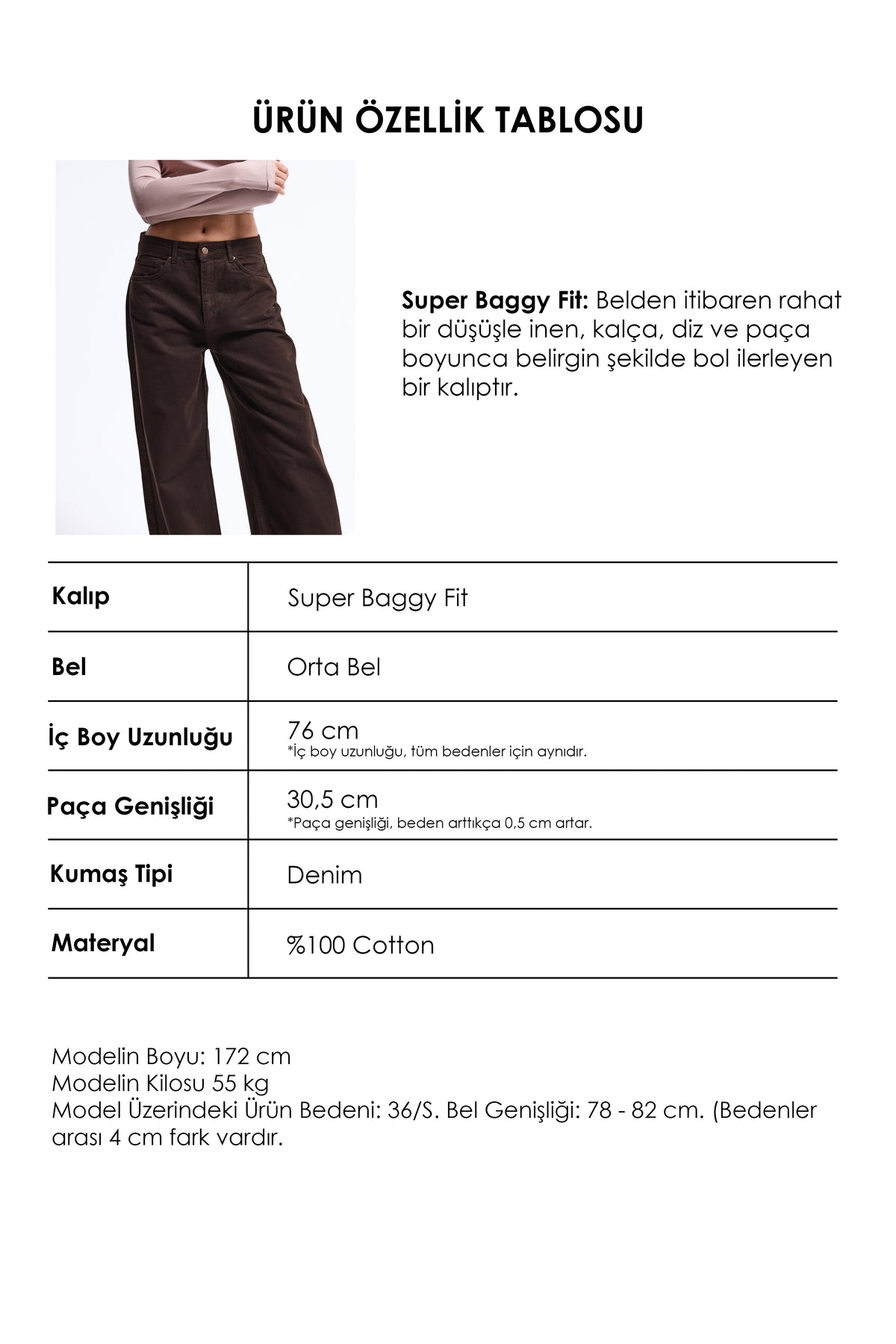 Kadın 6w6-81 Süper Baggy Fit Denim Jean