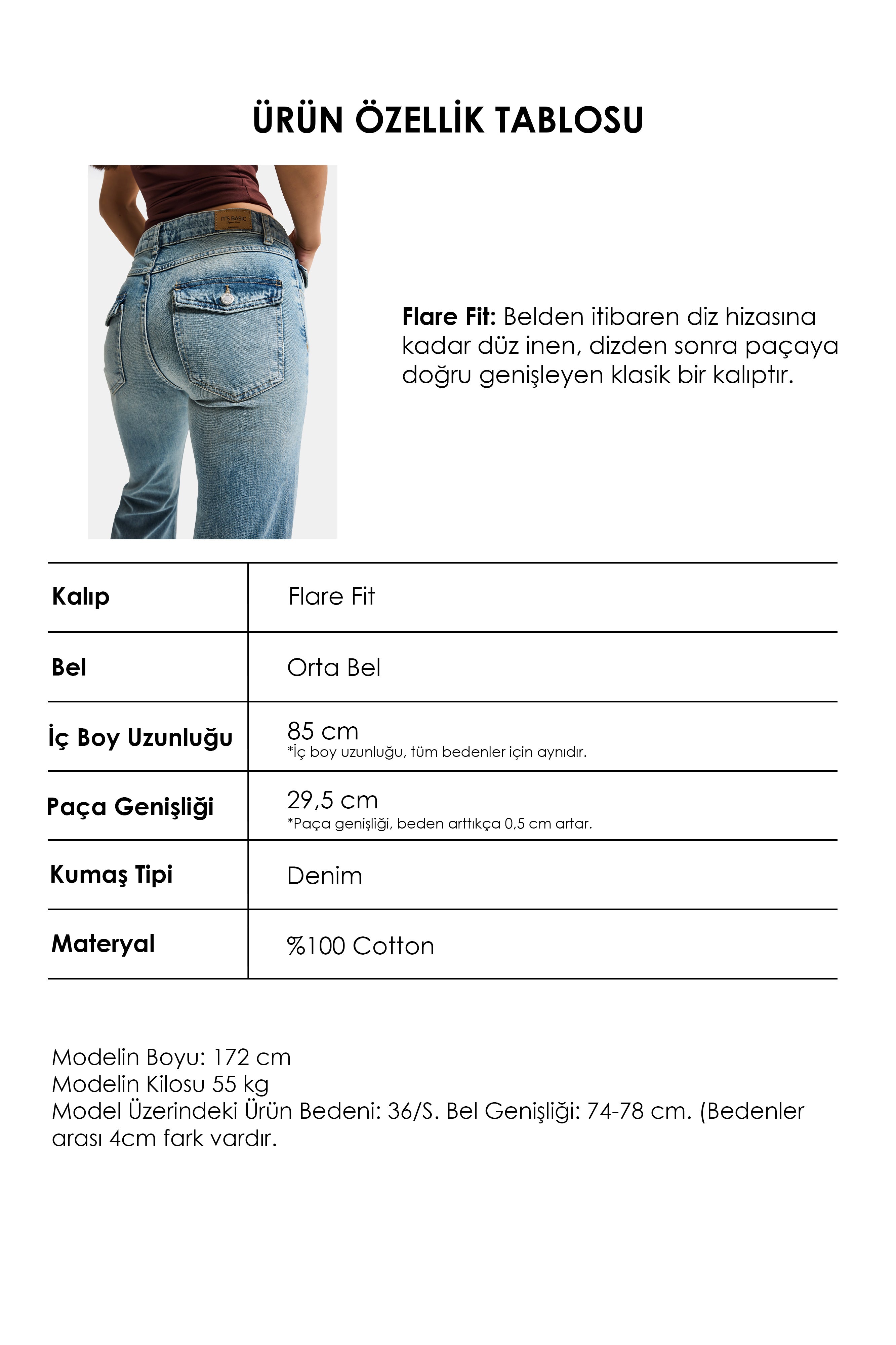Kadın A.Tint 4s6-32 SLN05 Mid Rise Flare Fit Orta Bel Esnek Kumaş Dnim Jean