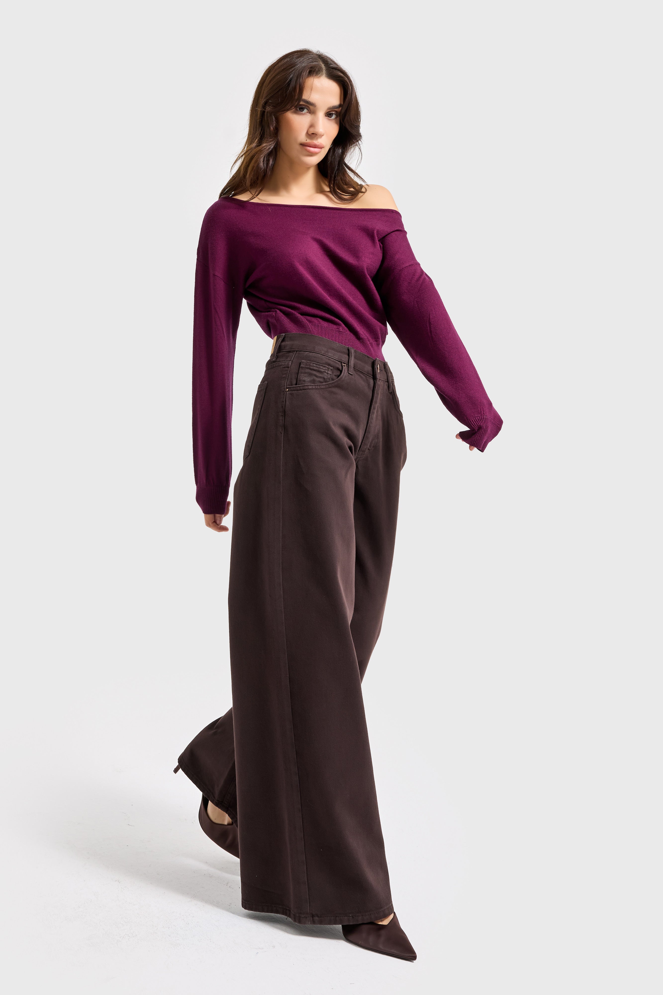 Kadın Acı Kahve Hera 6w5-81 Palazzo Fit %100 Koton Denim Jean