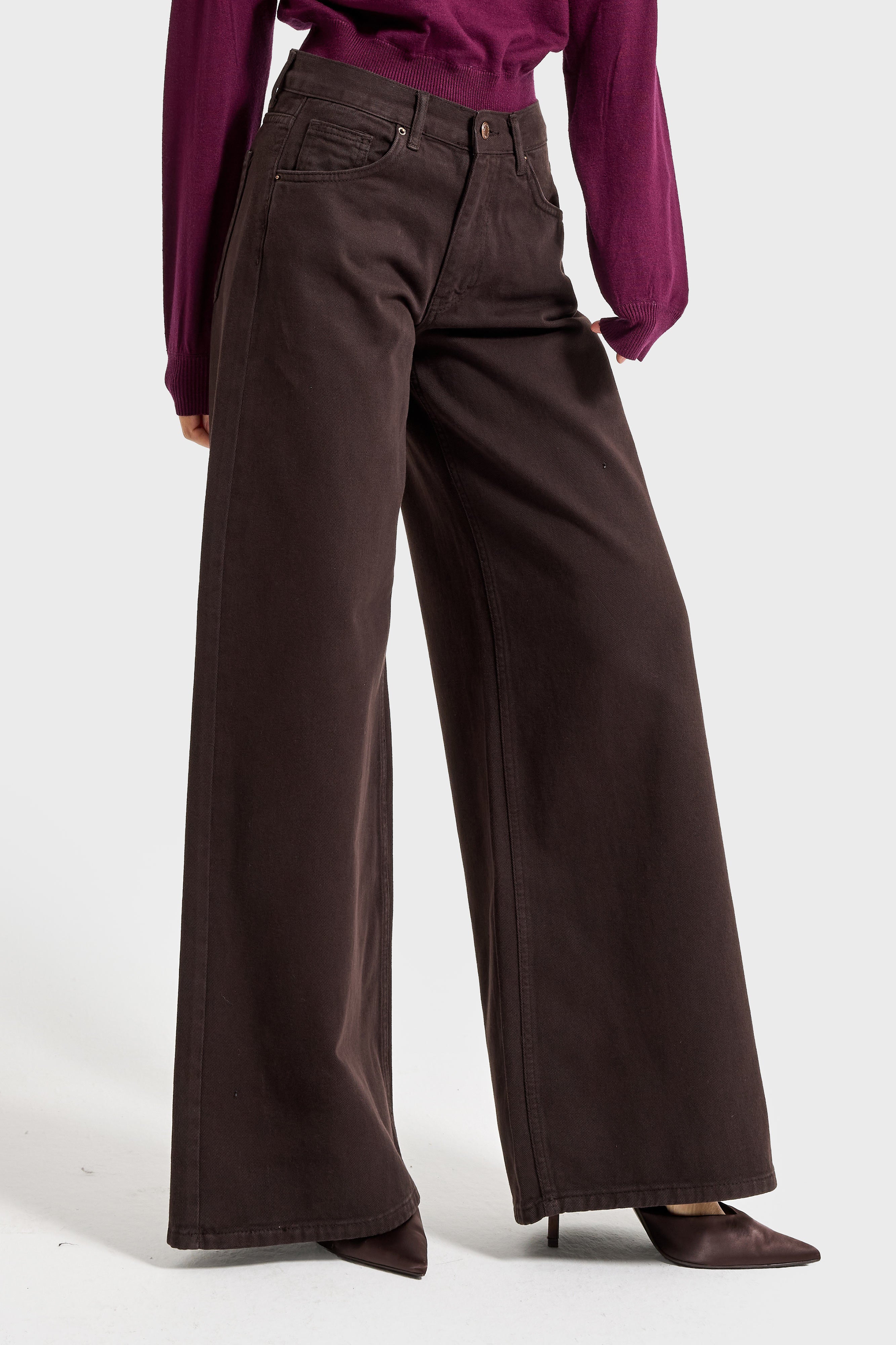 Kadın Acı Kahve Hera 6w5-81 Palazzo Fit %100 Koton Denim Jean