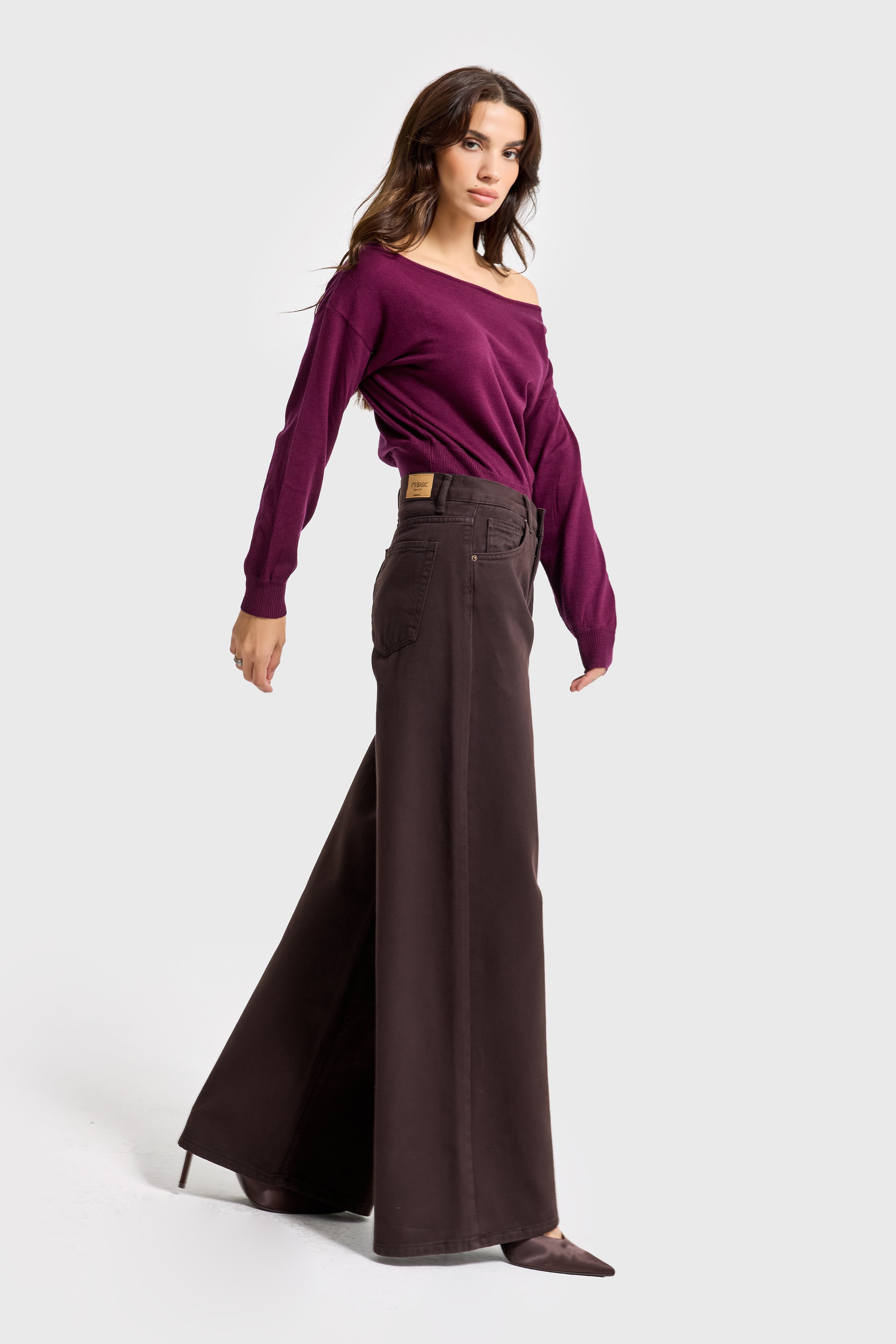 Kadın Acı Kahve Hera 6w5-81 Palazzo Fit %100 Koton Denim Jean