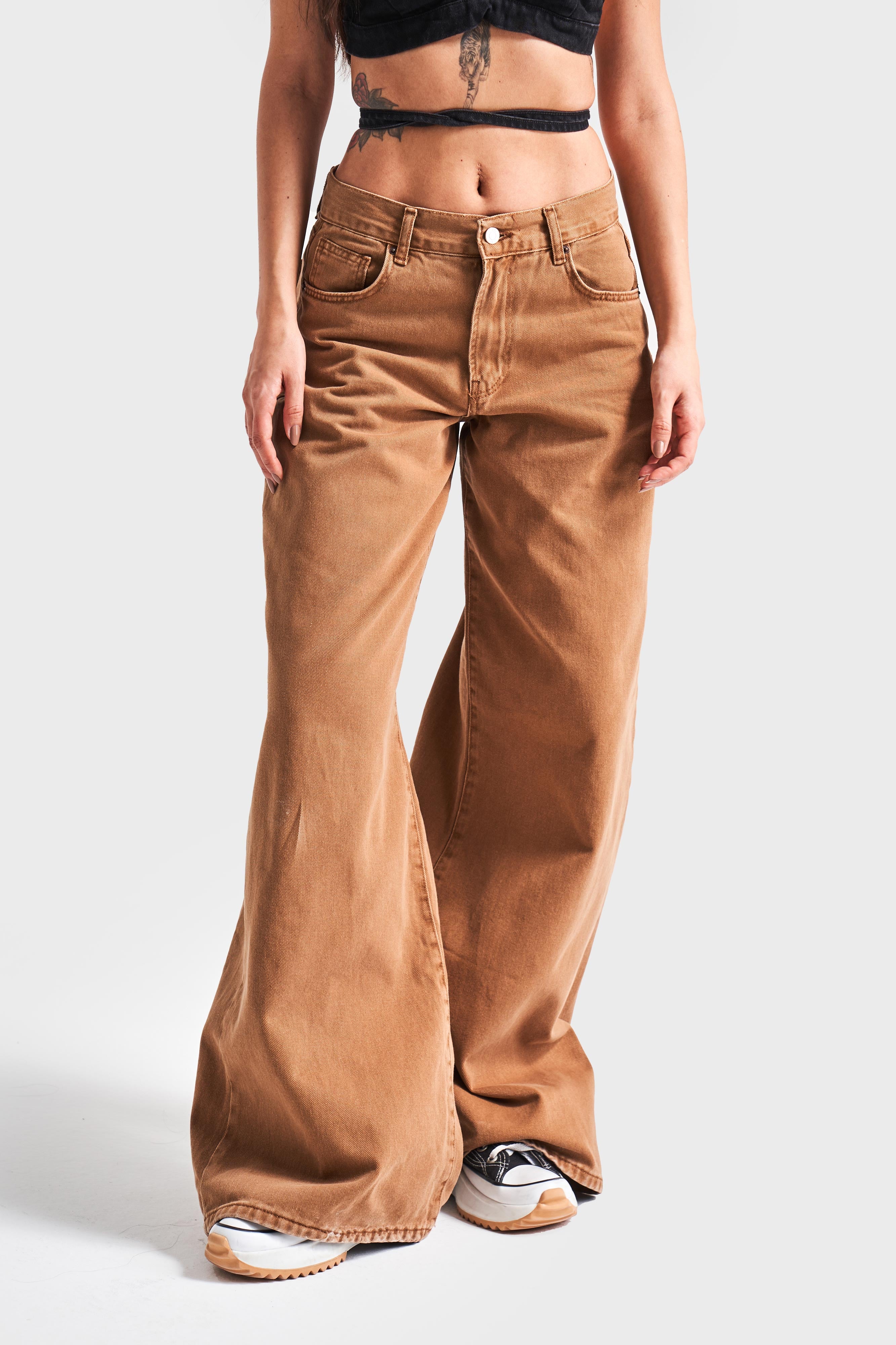 Women's Light Brown Color Palazzo Fit Loose Cut 100% Cotton Denim
