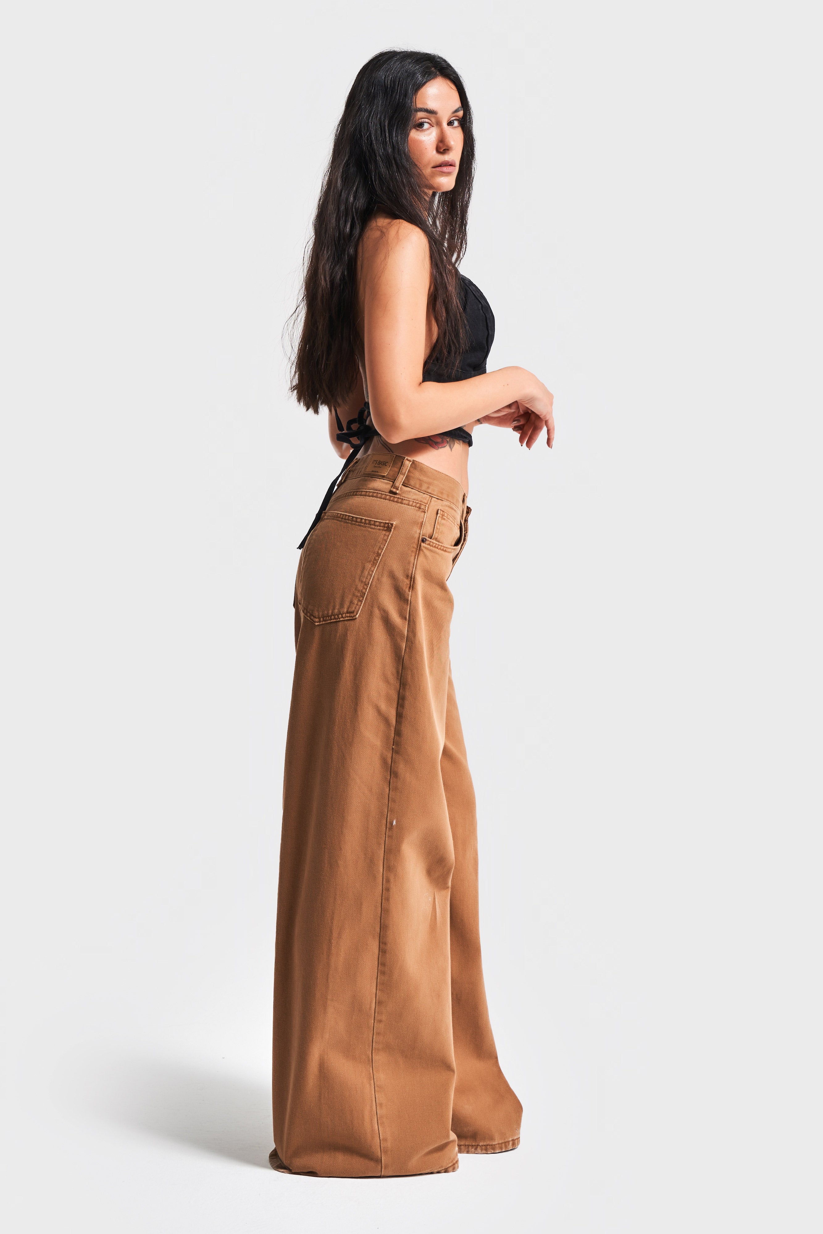 Women's Light Brown Color Palazzo Fit Loose Cut 100% Cotton Denim