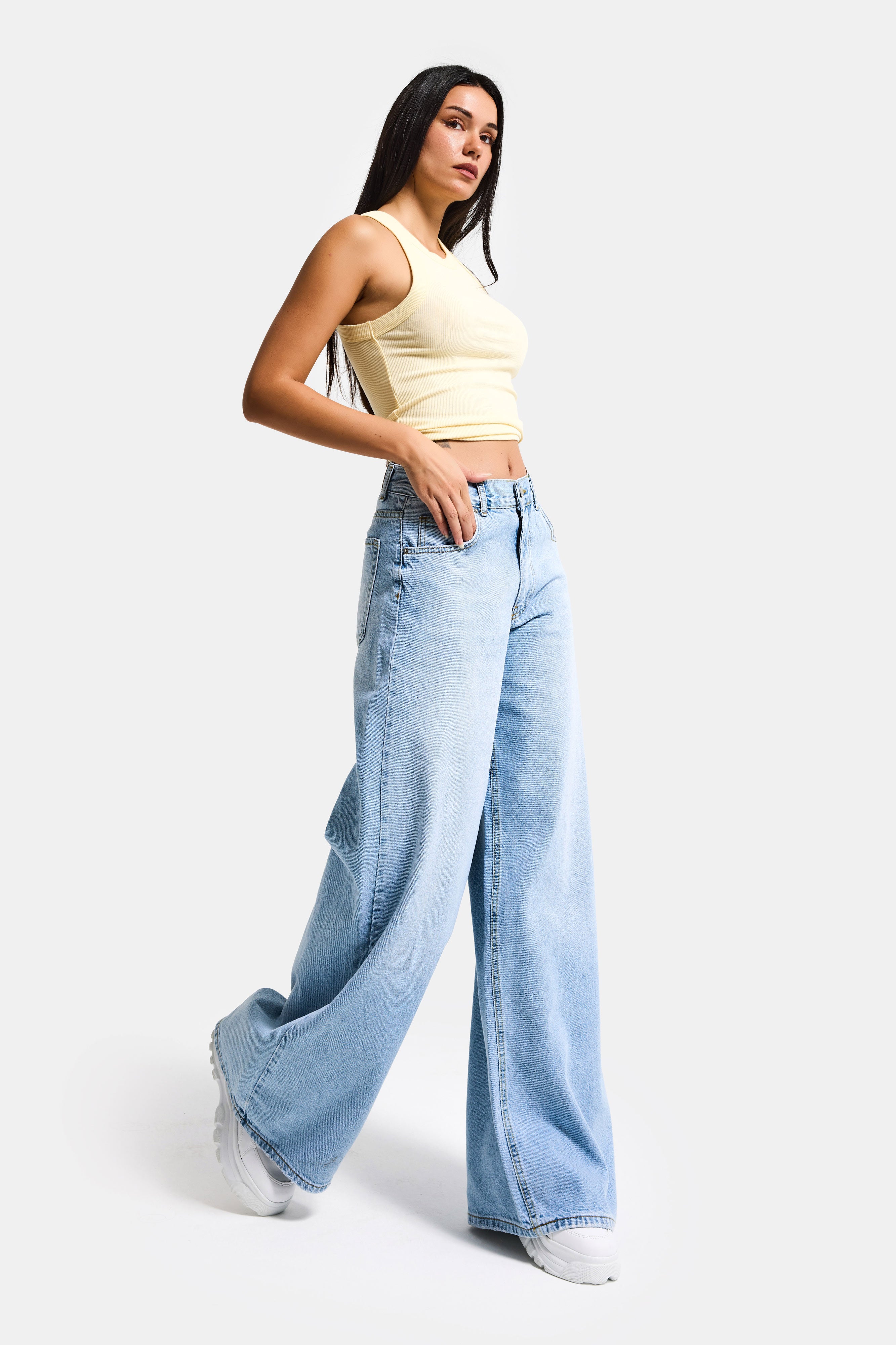 Kadın Açık Mavi Hera 4s6-3 Palazzo Fit %100 Koton Denim Jean