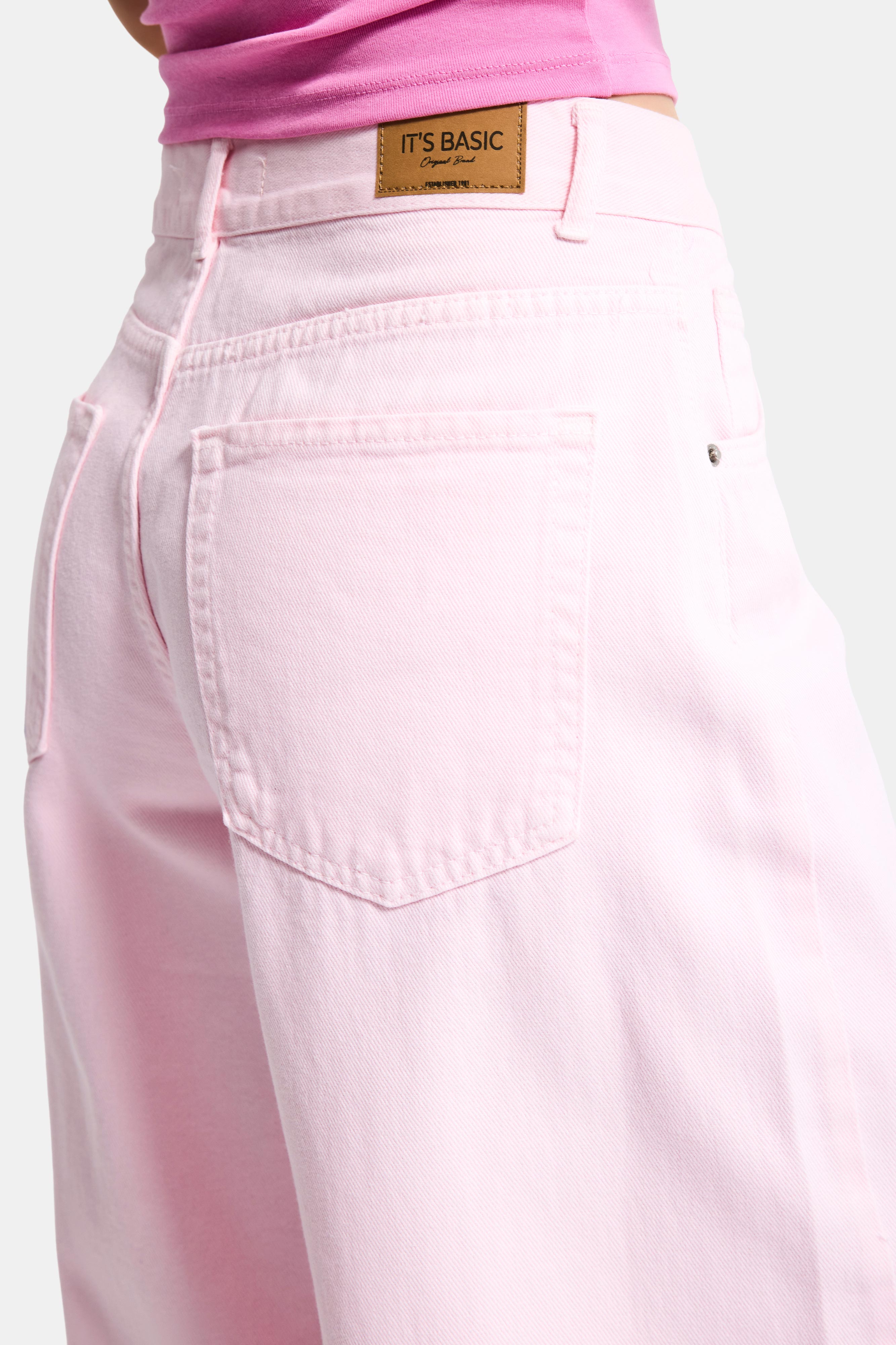 Women's Light Pink Hera 6s6-98 Palazzo Fit Wide Leg Denim Jean