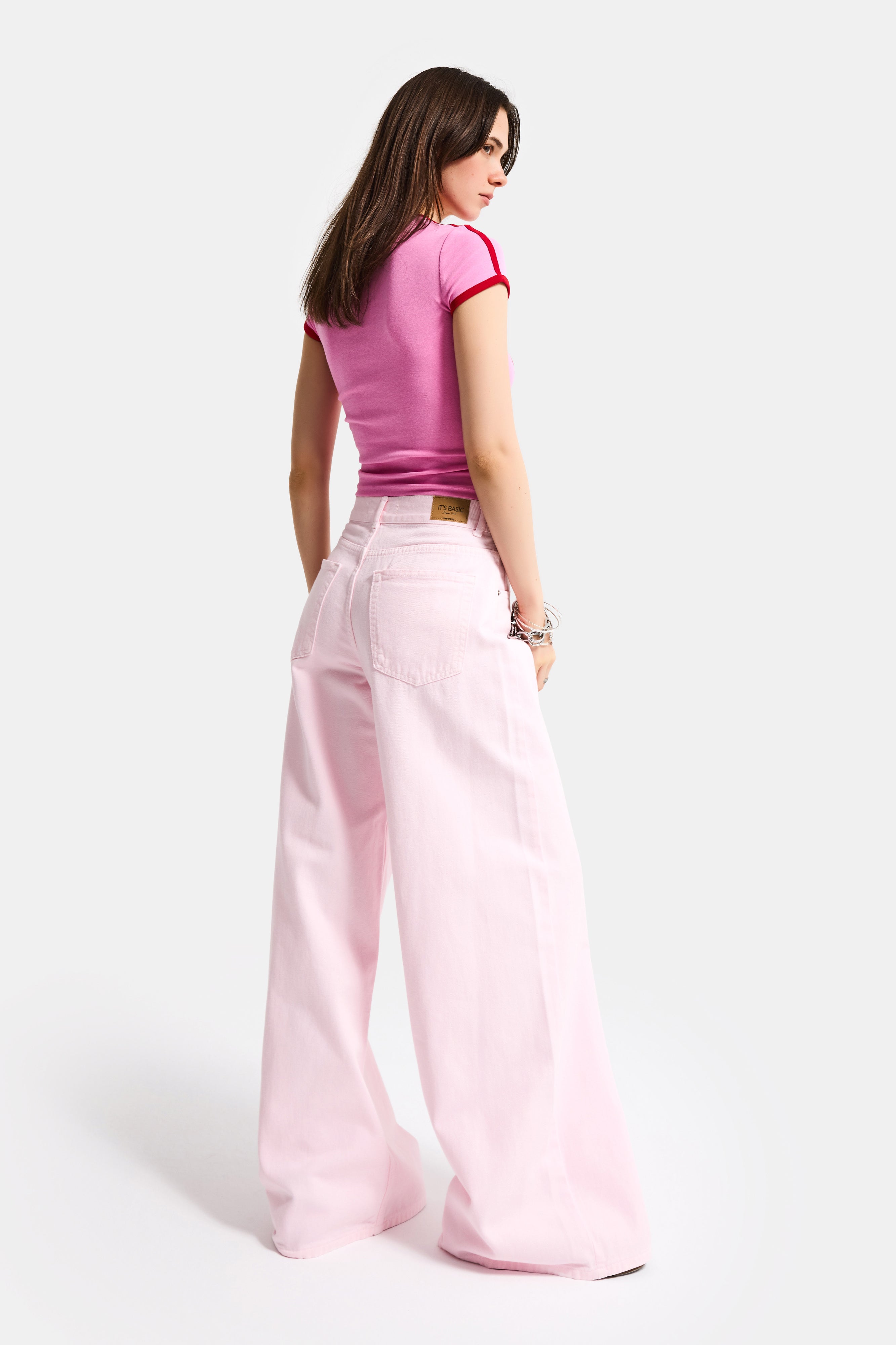 Women's Light Pink Hera 6s6-98 Palazzo Fit Wide Leg Denim Jean