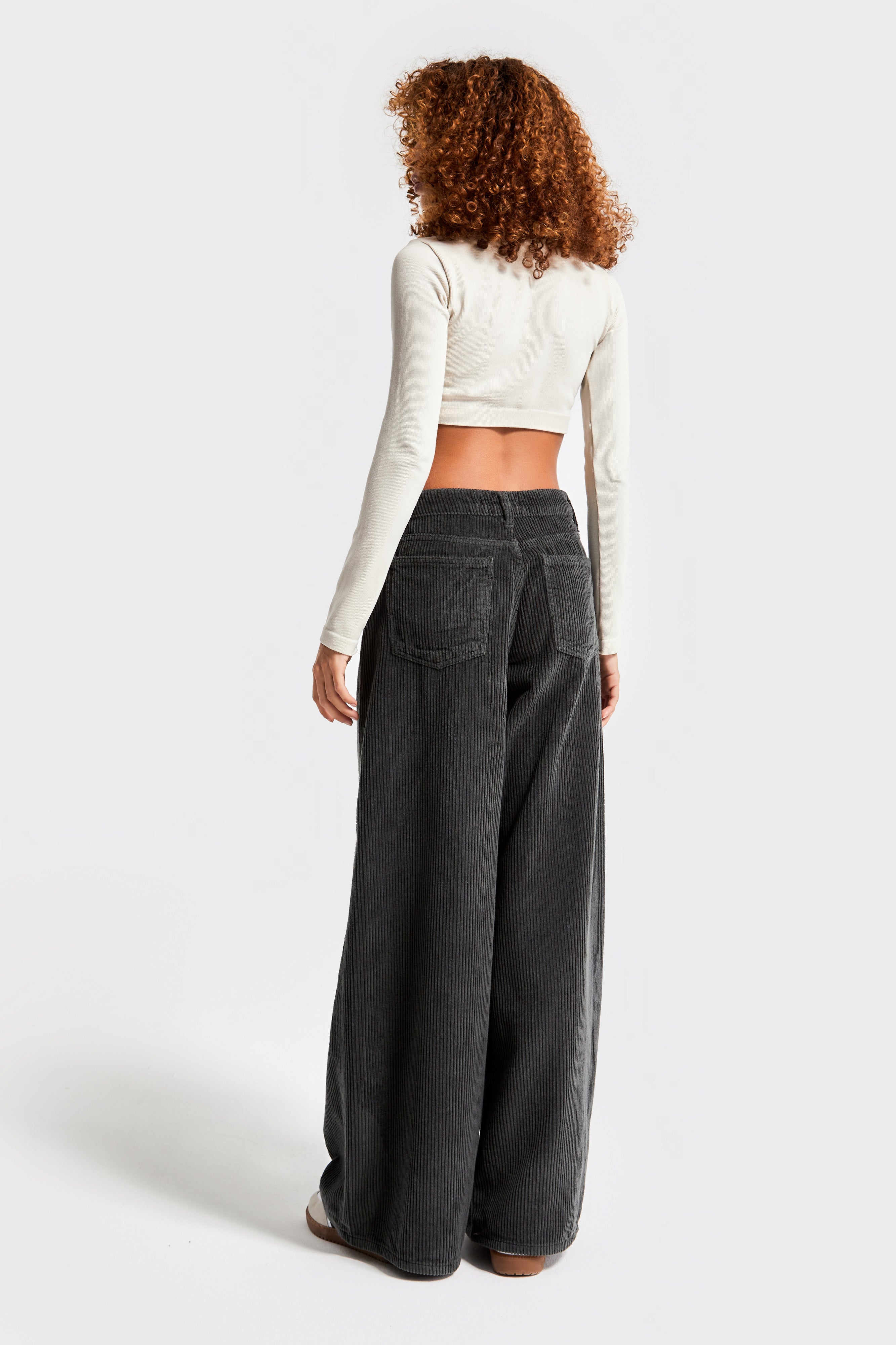 Kadın Antrasit Hera 26w414 Kalın Fitilli Kadife Kumaş Palazzo Fit Pantolon