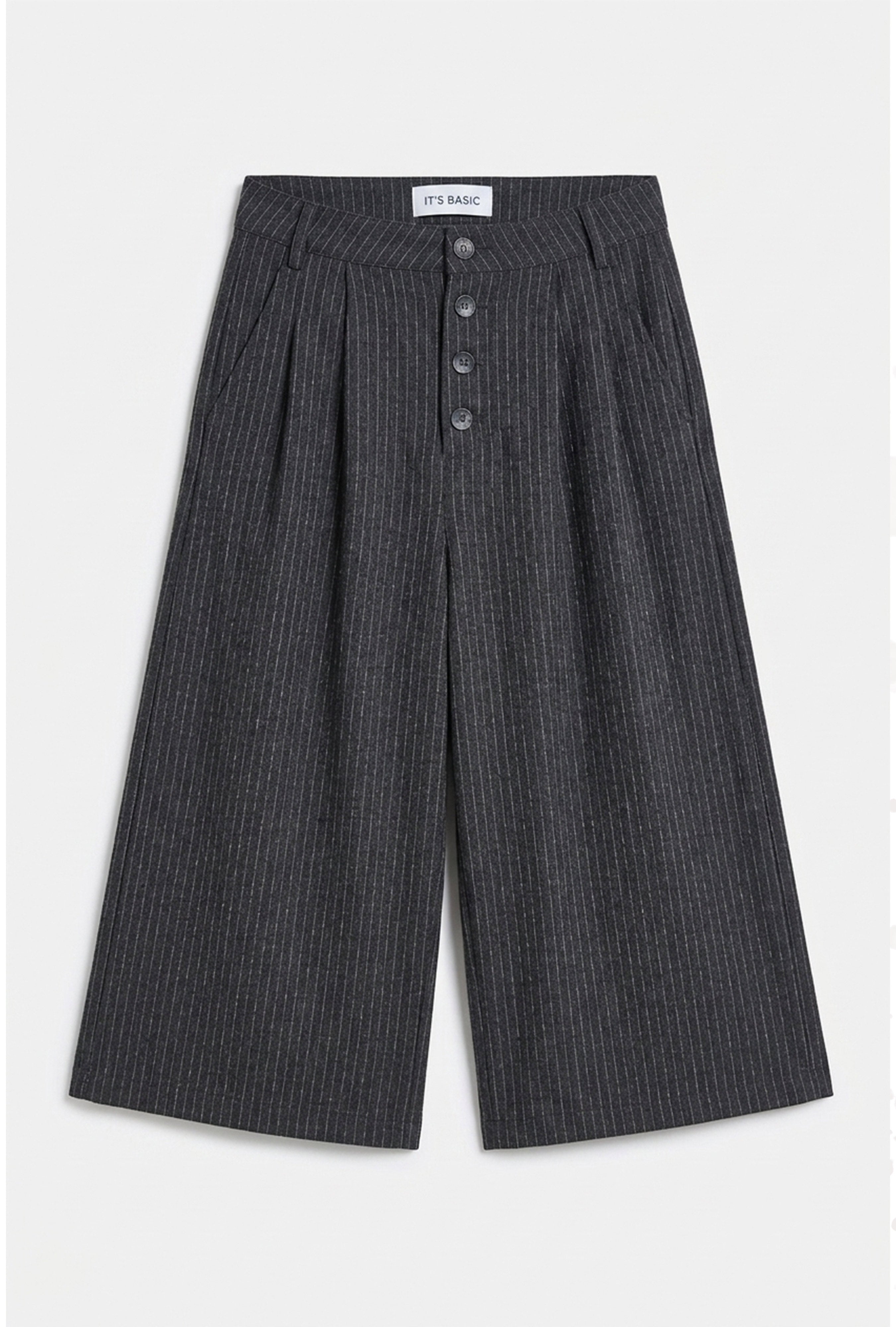 Kadın Antrasit Çizgili w6-45 Baggy Bermuda Şort Pantolon
