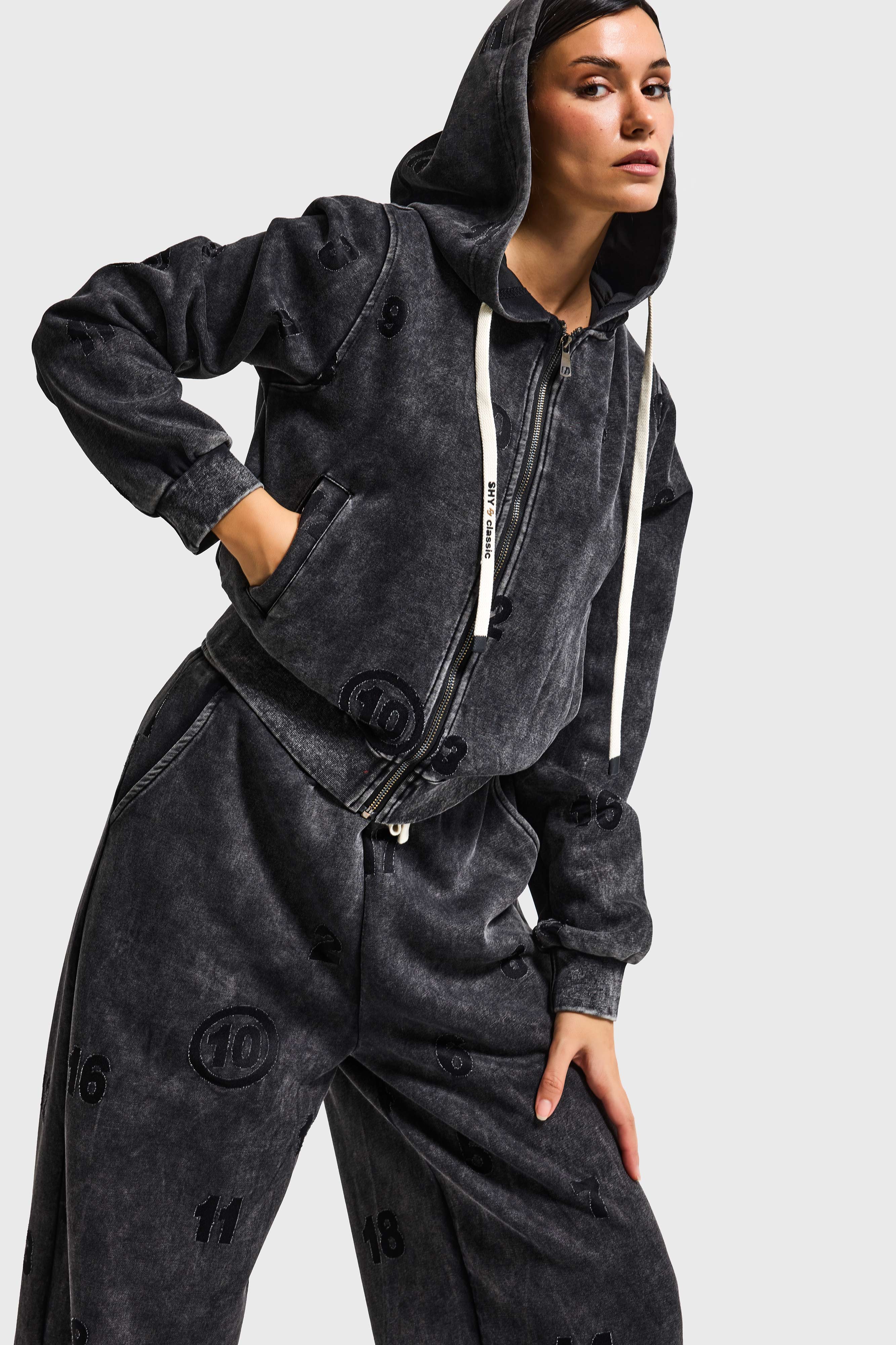 Kadın Antrasit Özel Yıkamalı Alt Üst 2'li Kombin Tasarım Takım