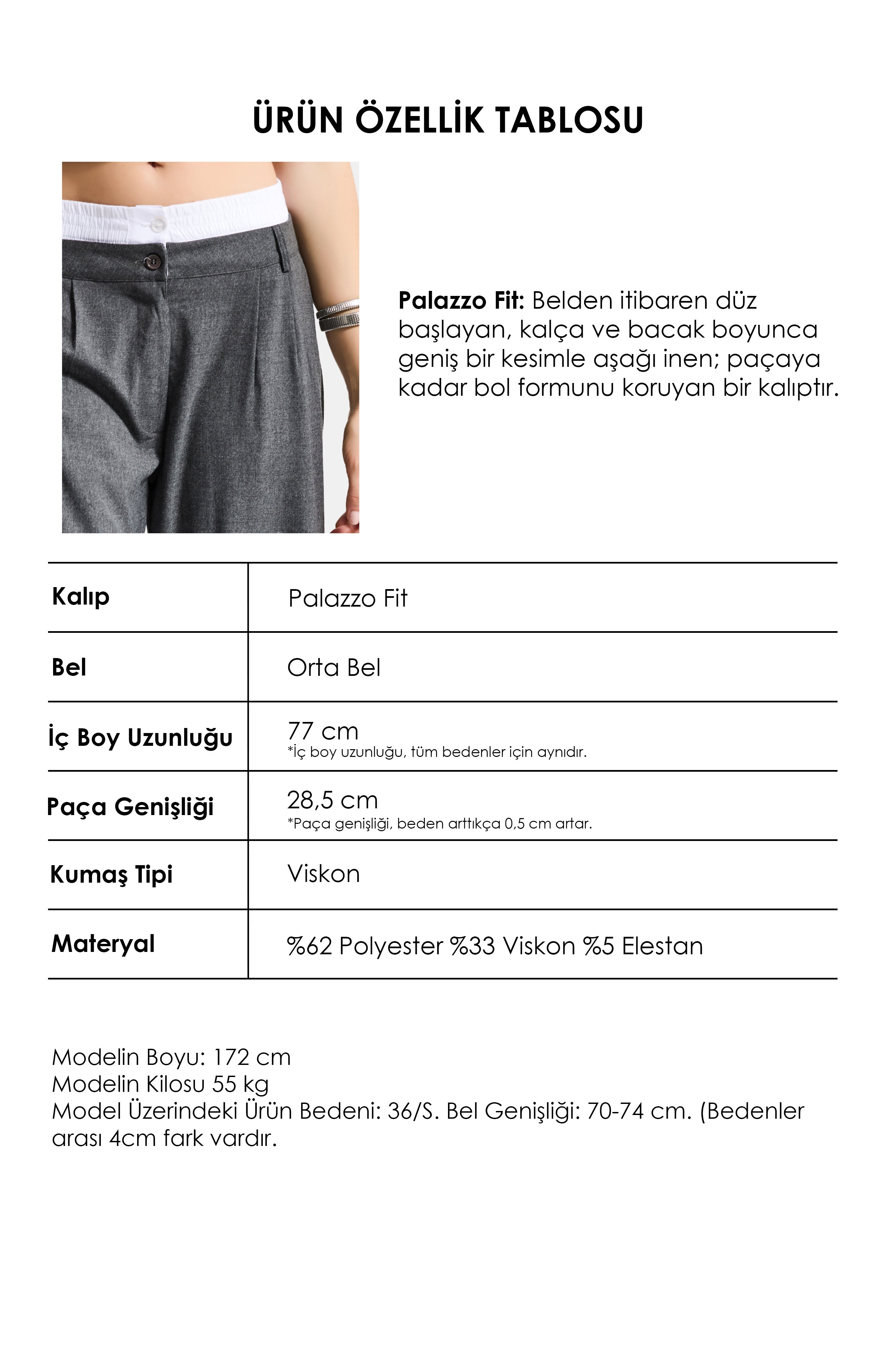 Kadın Antrasit s6 Palazzo Fit Boxer Kemer Detaylı Poliviskon Kumaş Pantolon