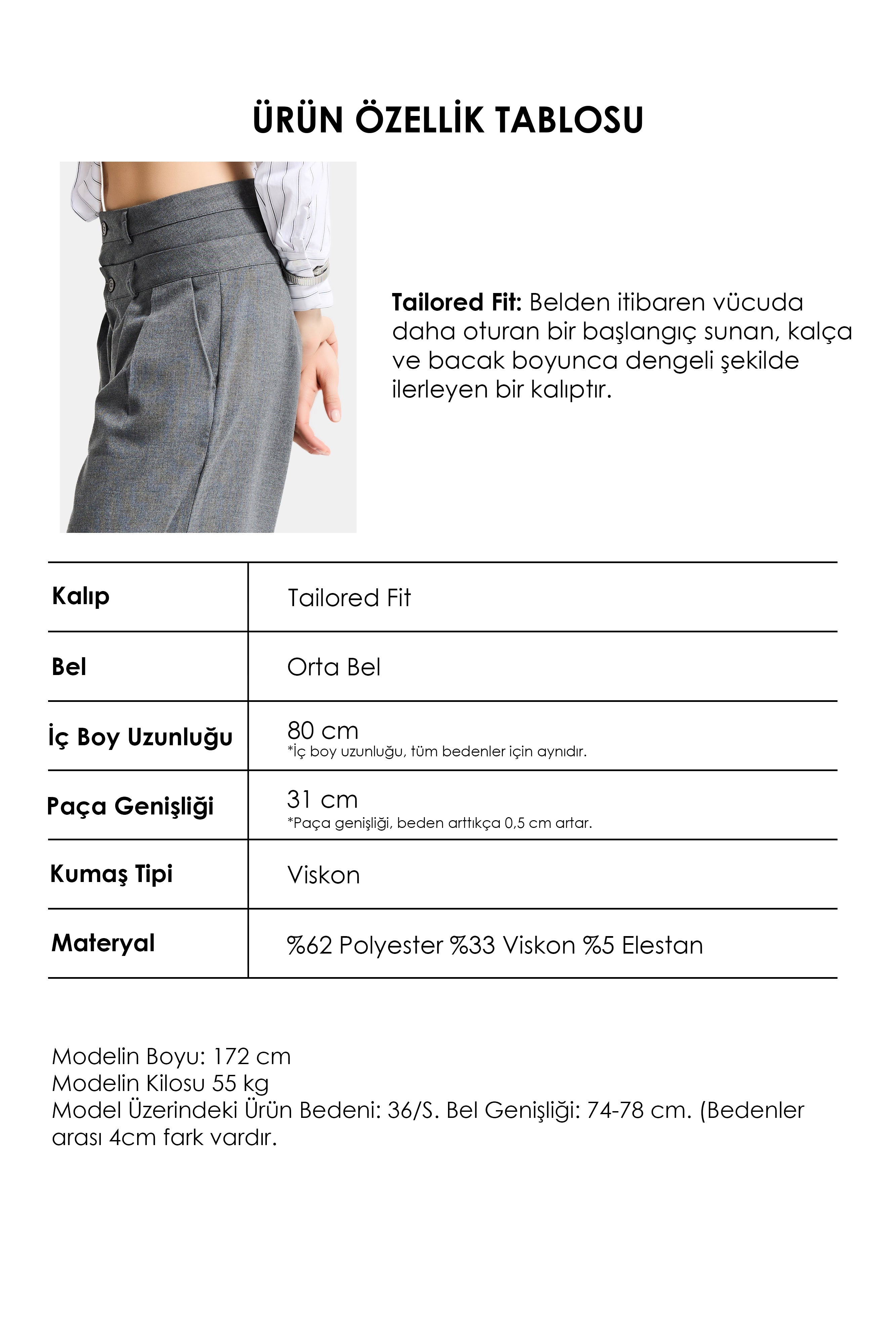 Kadın Antrasit s6 Tailored Fit Bol Kesim Çift Kemer Tasarım Poliviskon Kumaş Pantolon