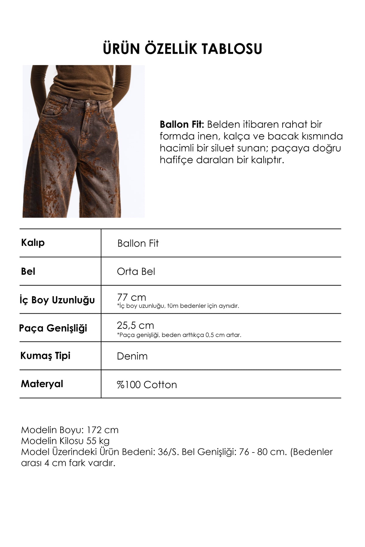 Kadın Ballon Barrel Özel Flok Kumaş Tasarım Denim Jean