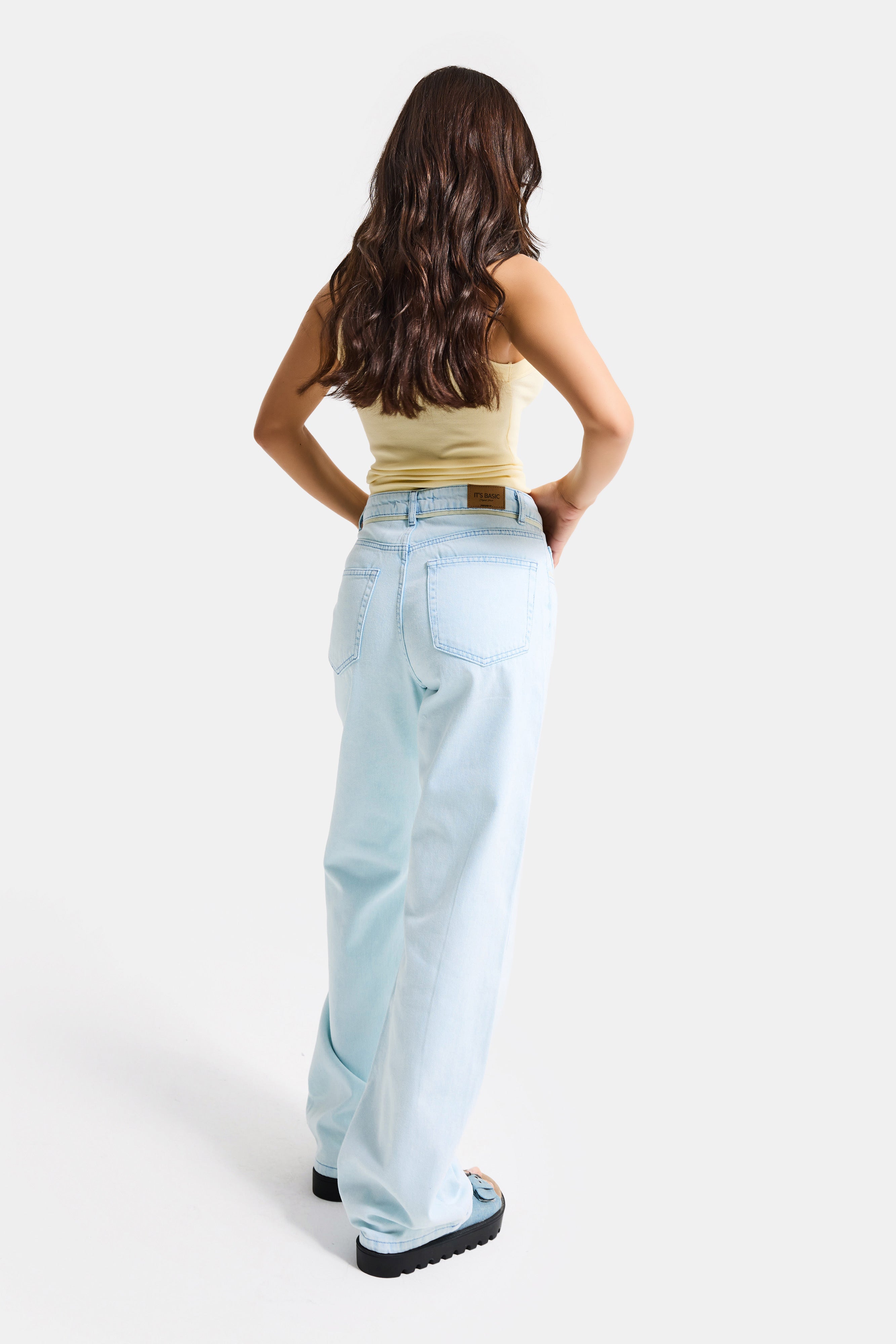 Kadın Bebe Mavi 3s6-103 Loose Fit Özel Yıkama Tasarım Denim Jean