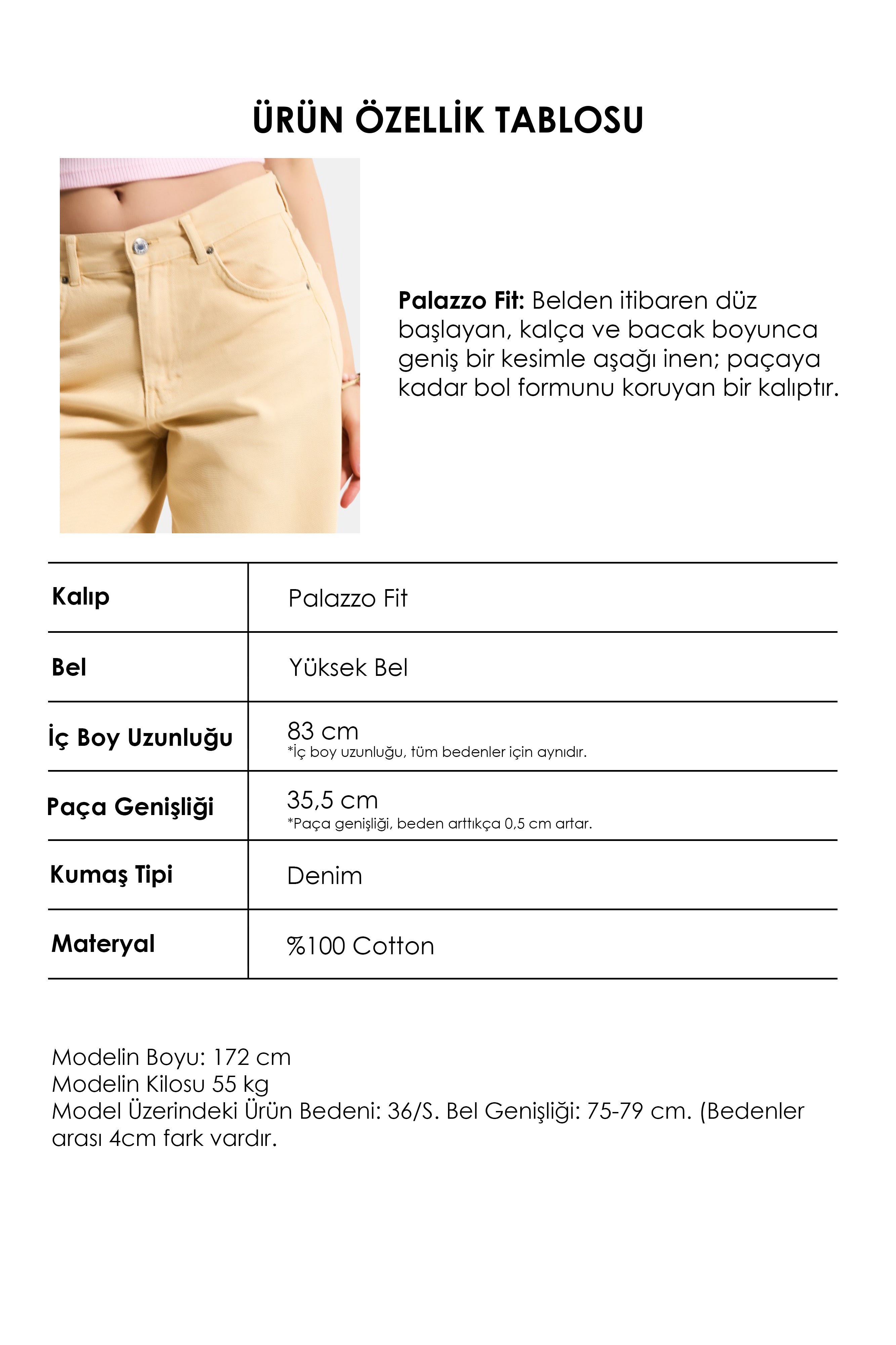 Kadın Bej Hera 6s6-57 Palazzo Fit Bol Kesim Denim Jean