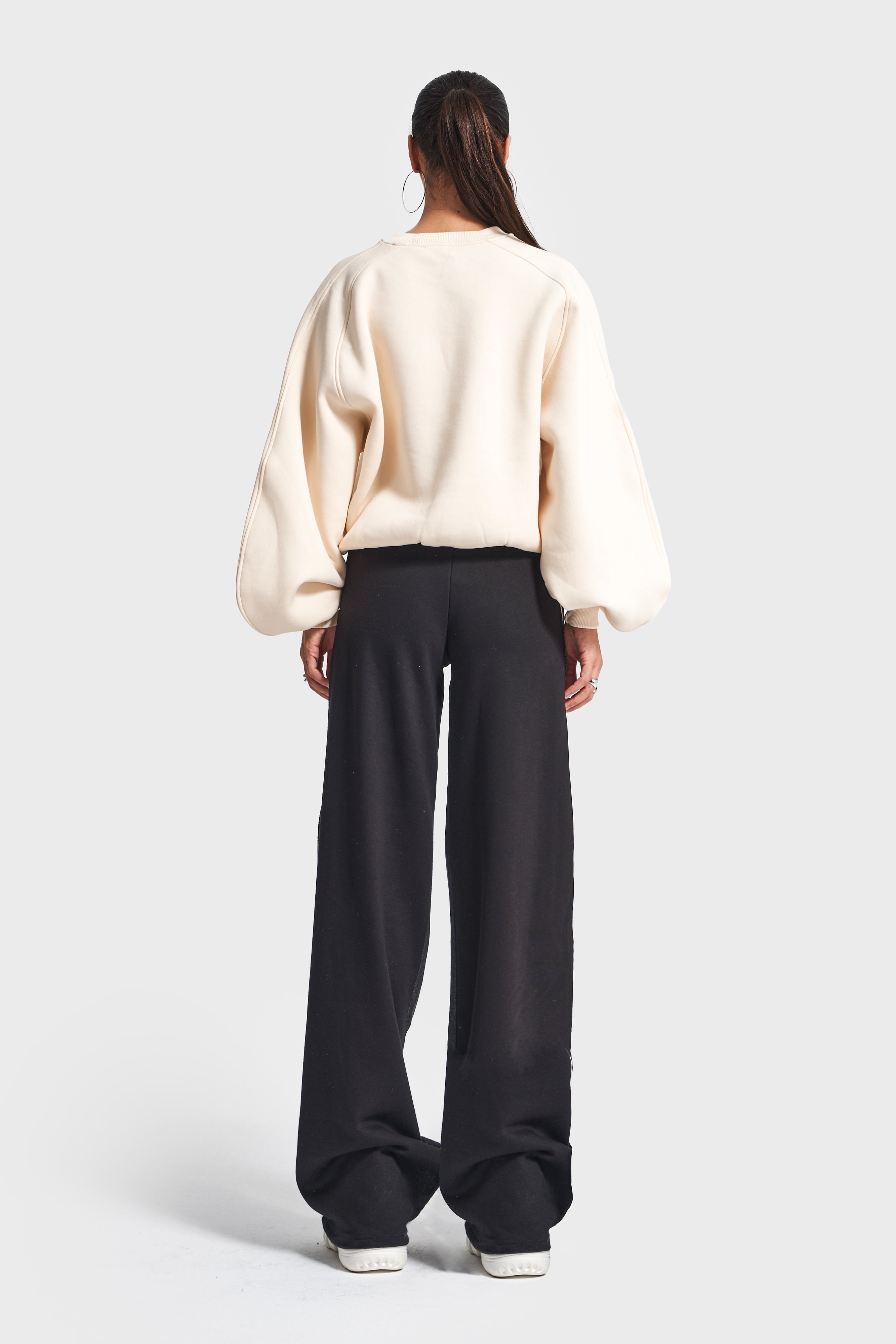 Kadın Bej Siyah Kot Rengi w5-105 Tasarım Sweatshirt Pantolon 2'li Kombin Takım